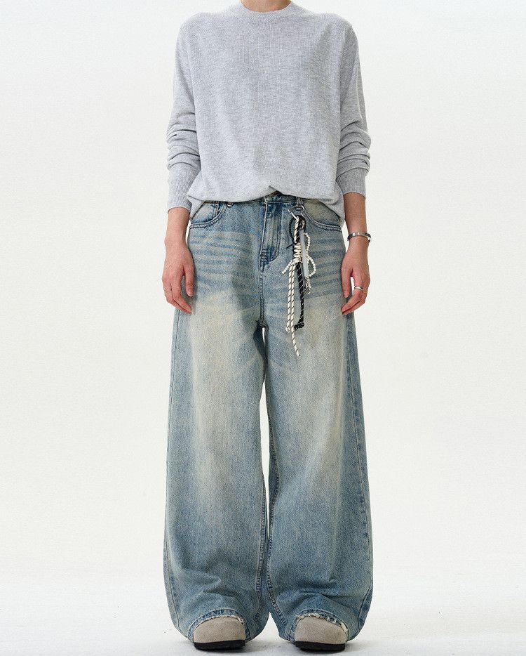 American retro cleanfit washed distressed jeans for men