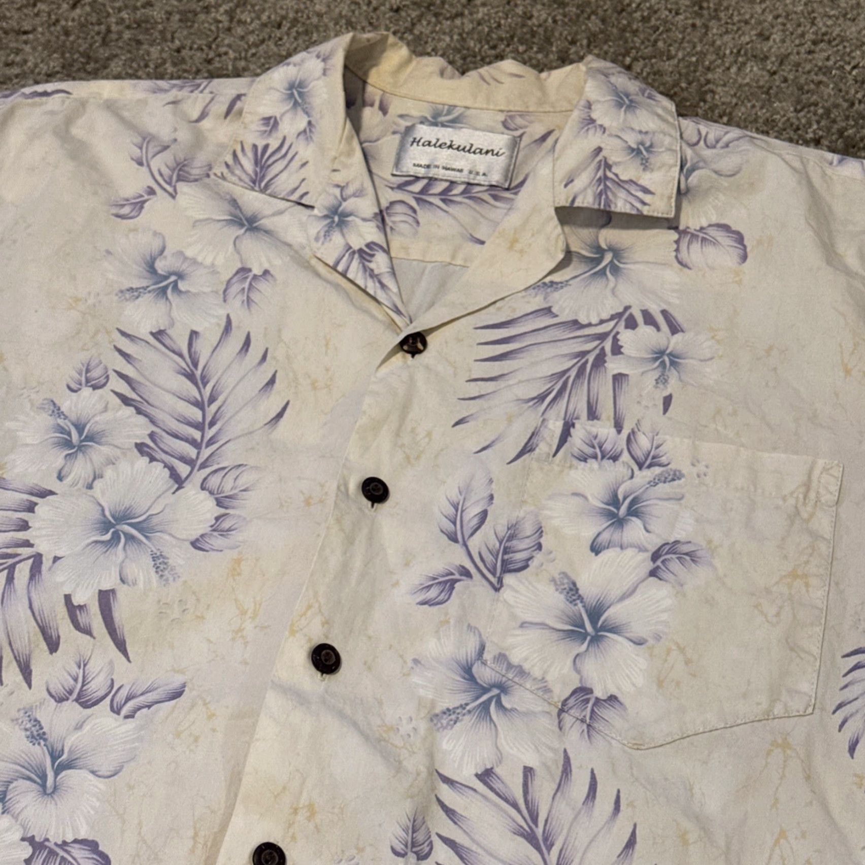 Vintage VINTAGE Halekulani Hawaii White Purple Palm Hawaiian Button-Up Shirt Large Size US L / EU 52-54 / 3 - 6 Thumbnail