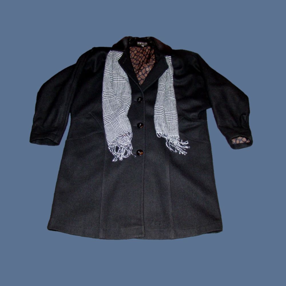 Vintage VINTAGE JOFELD Leather Collar Wool Nylon Trench Coat Womens L Black Scarf USA Coat Size L / US 10 / IT 46 - 1 Thumbnail