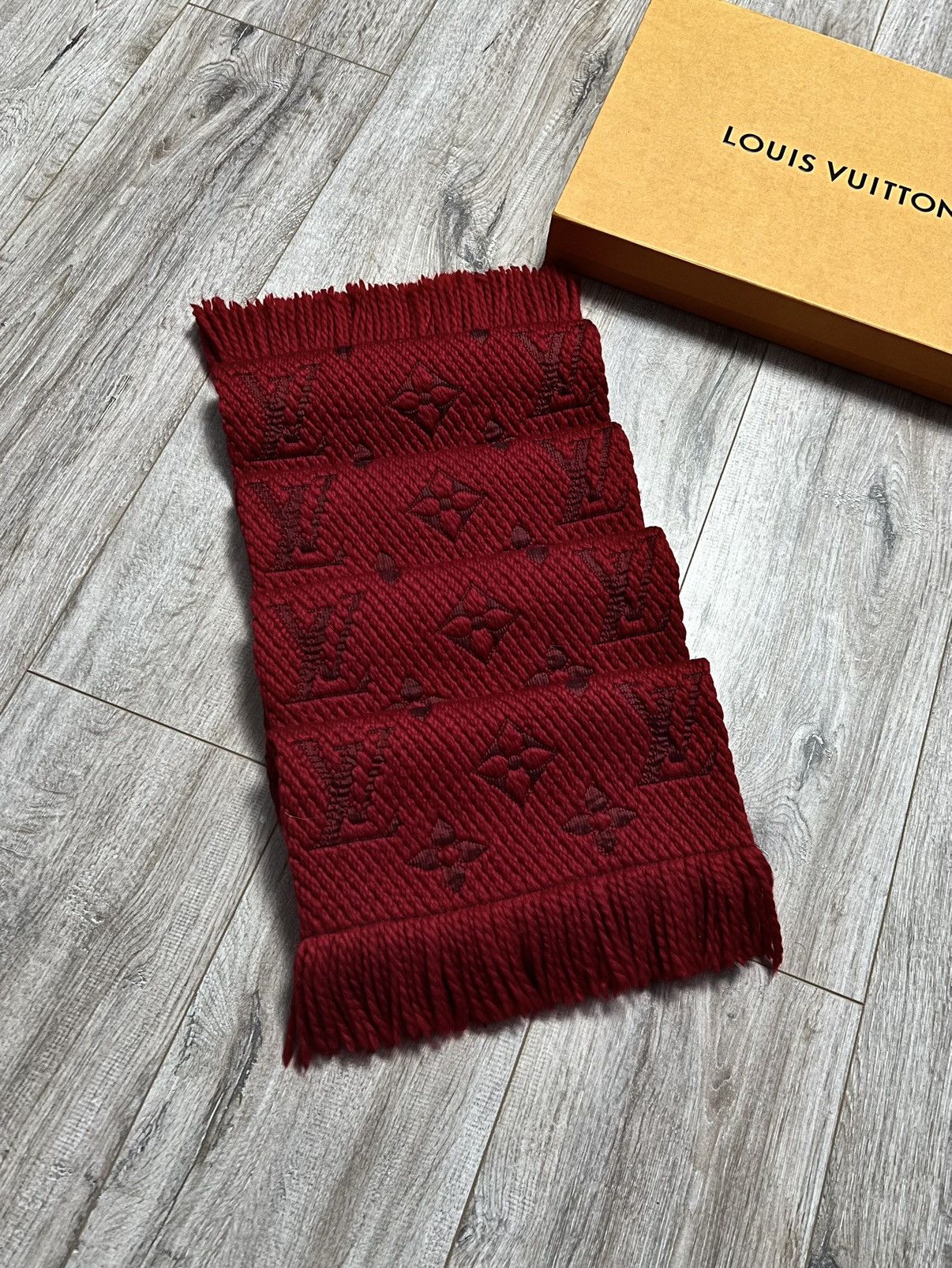 image of Louis Vuitton Scarf Echarpe Lv Logomania Monogram Wool/silk in Red, Men's