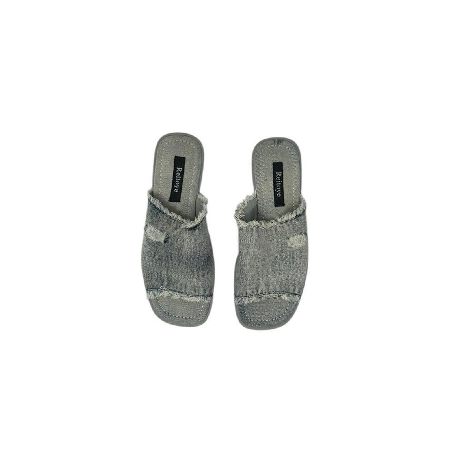 Designer Reitoye. Women's Flat Denim Sandals. Size 8. Size US 8 / IT 38 - 3 Thumbnail
