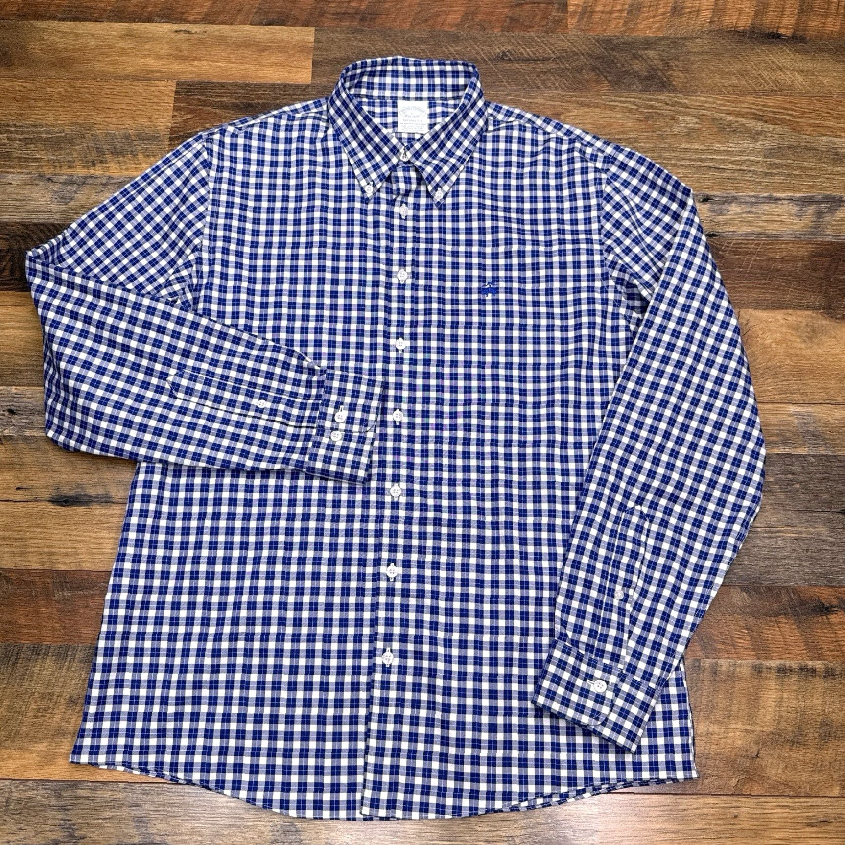 Brooks Brothers Brooks Brothers Milano Fit Shirt Mens Large Blue Check Button-Up Non-Iron Size US L / EU 52-54 / 3 - 2 Thumbnail