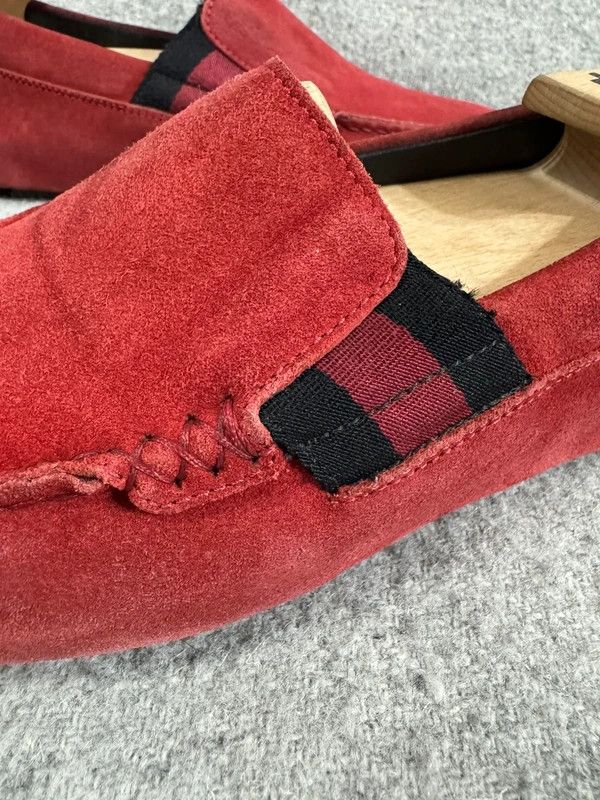 Gucci Gucci Web Suede Leather Slip-on Red Loafers size 40 Size US 7 / EU 40 - 9 Thumbnail