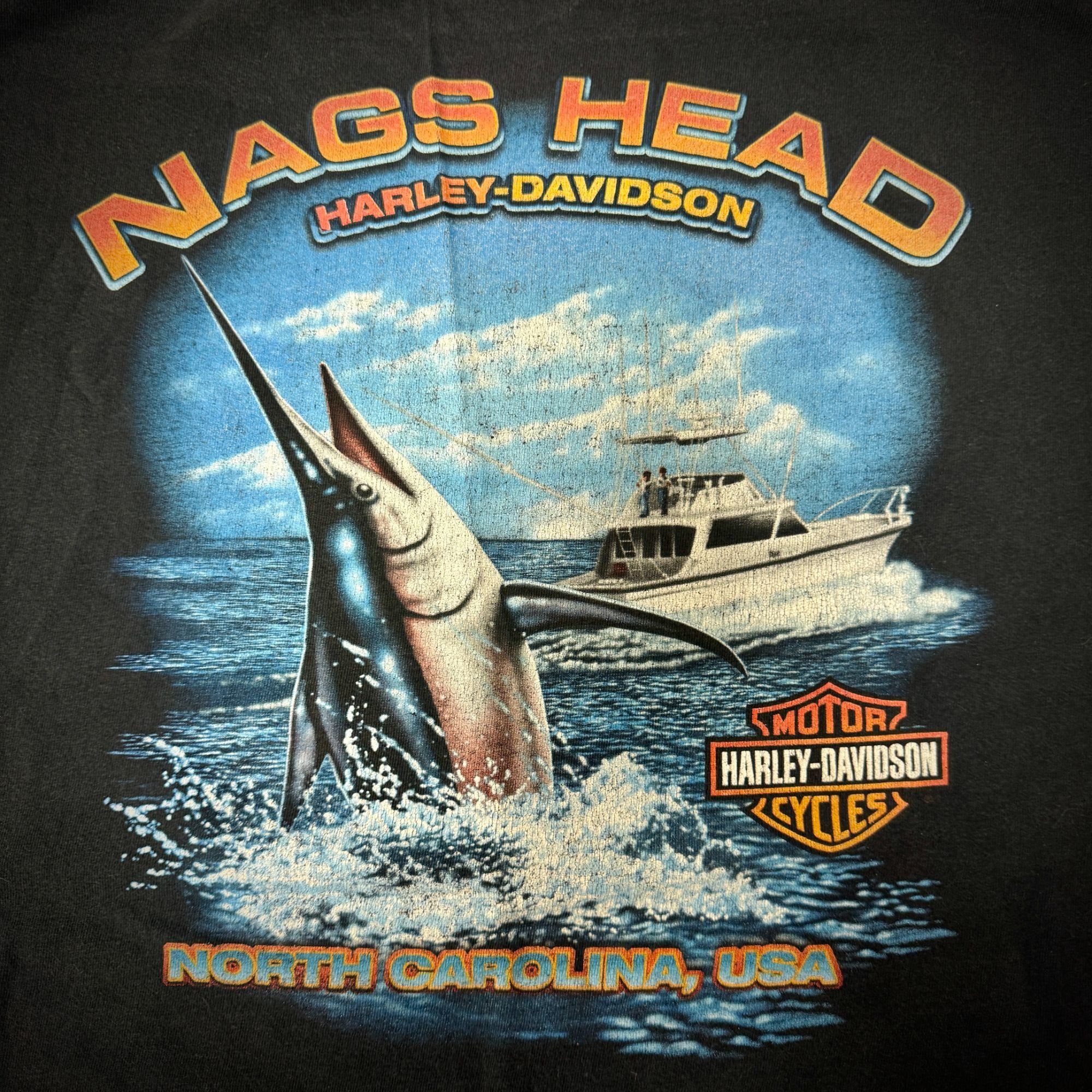 Harley Davidson Motorcycle NAGS HEAD South Carolina SWORDFISH Blue Marlin T Size US L / EU 52-54 / 3 - 2 Thumbnail