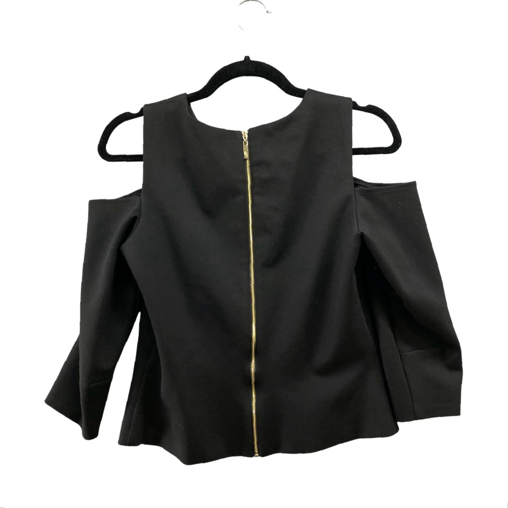 Vintage Eliza J Blouse Womens 8 Black 3/4 Sleeve Cold Shoulder Zip Back Formal Workwear Size M / US 6-8 / IT 42-44 - 2 Thumbnail