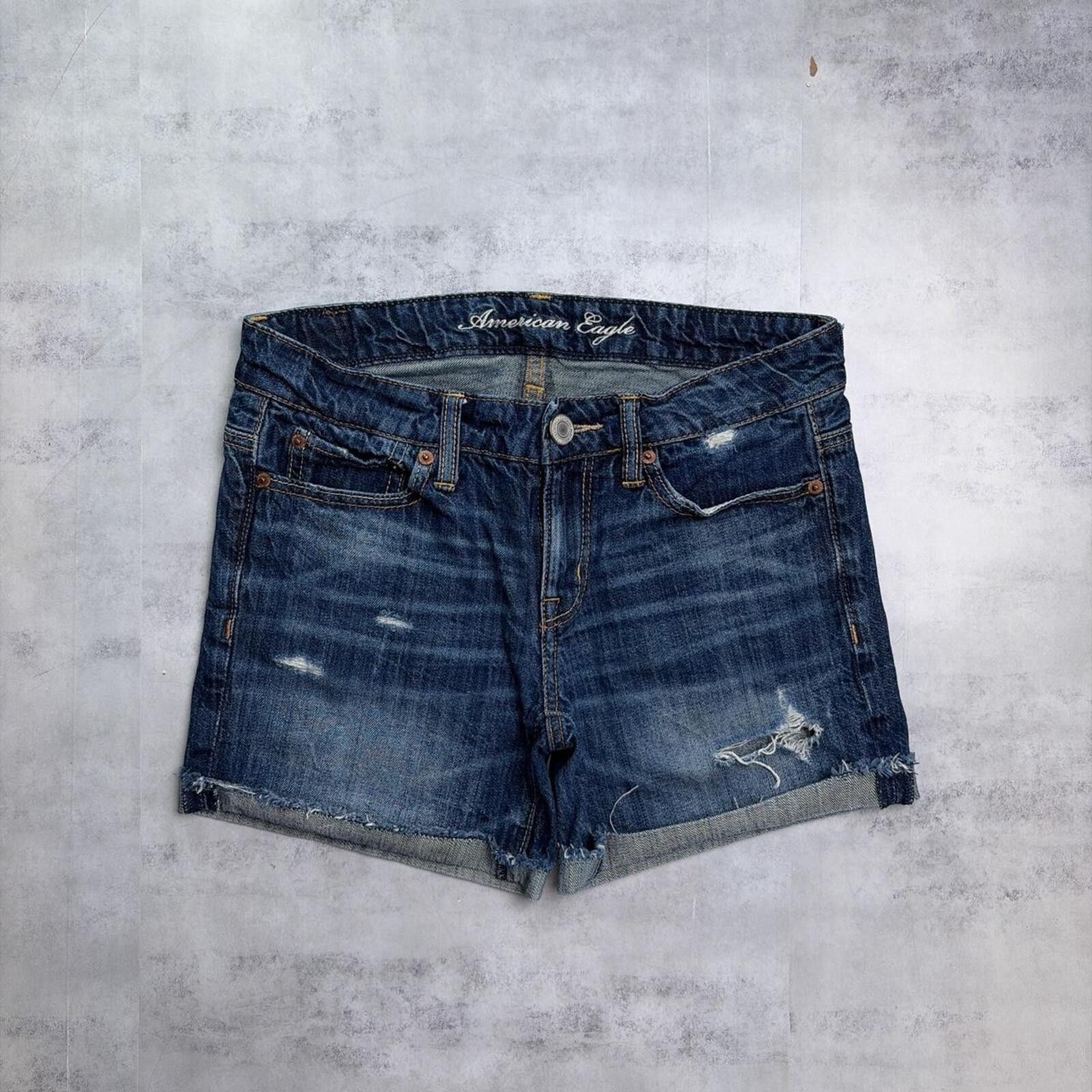 American Eagle Outfitters Y2K Dark Wash American Eagle Grunge Mini Denim Shorts Size 25" / US 0 / IT 36 - 2 Thumbnail