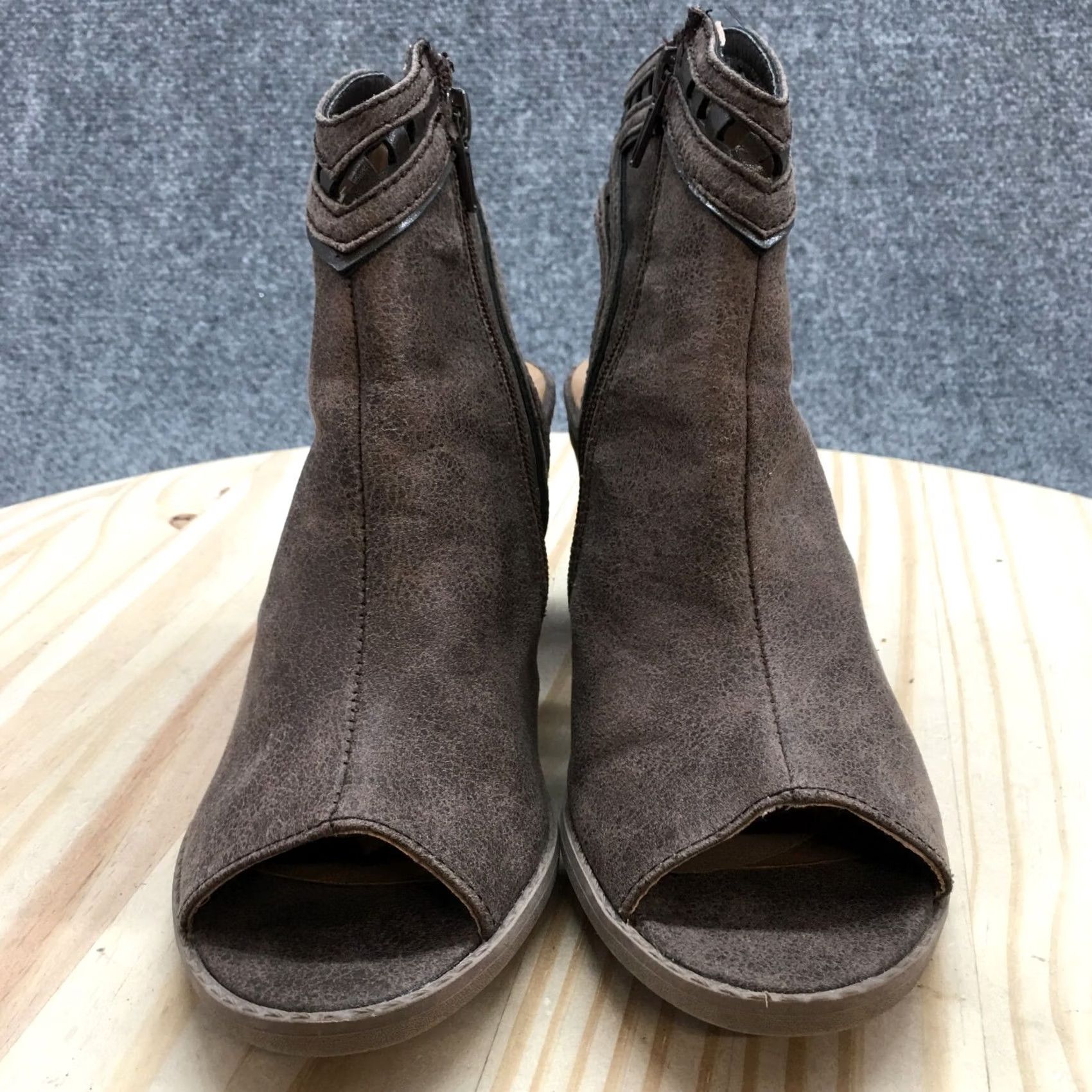 Vintage Maurices Boots Womens 8 M Glenda Casual Side Zip Peep Toe Slingback Brown Bootie Size US 9 / IT 39 - 4 Thumbnail