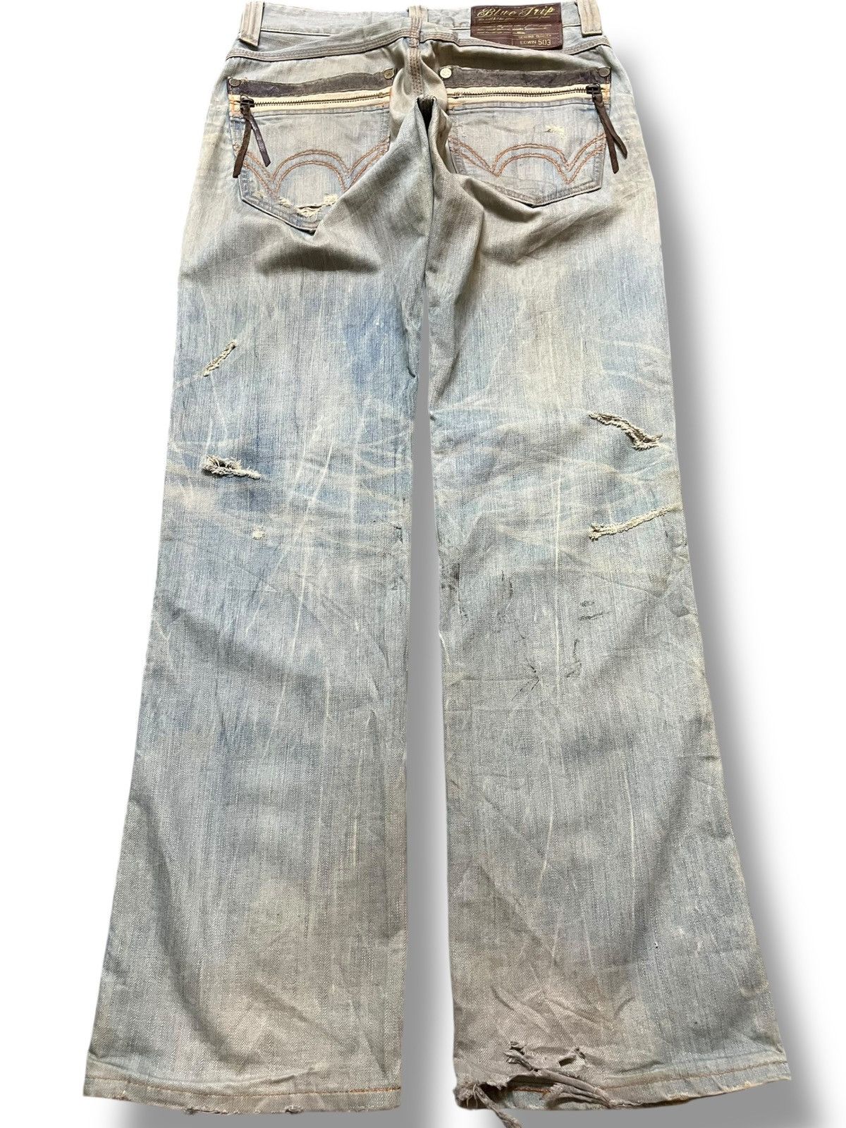 Edwin Vintage Edwin 503 Blue Trip Faded Mudwash Ripped Denim Size US 31 - 5 Thumbnail