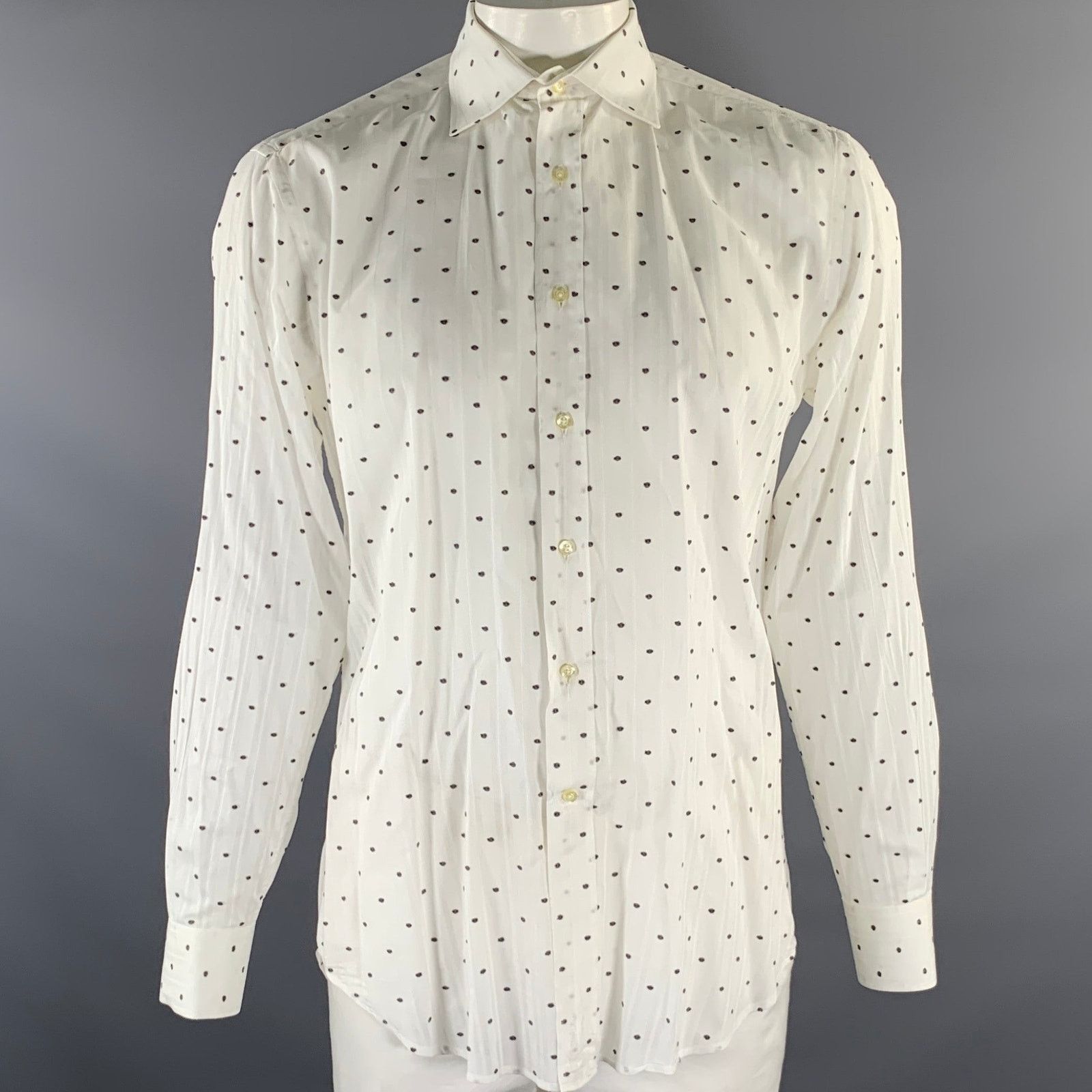 Etro ETRO L White Grey Polka Dot See Through Long Sleeve Shirt Size US L / EU 52-54 / 3 - 1 Thumbnail