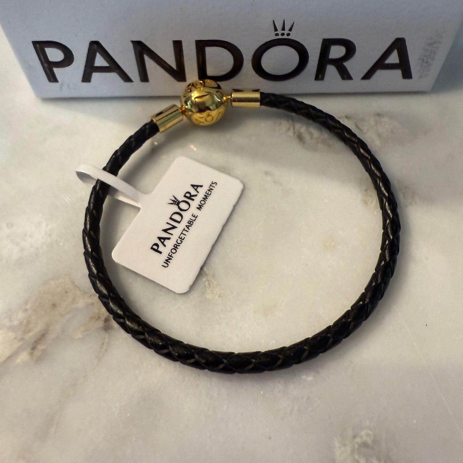 pandora Authentic Pandora, SZ 19CM, Black Braided Leather Charm Brac Size ONE SIZE - 3 Thumbnail