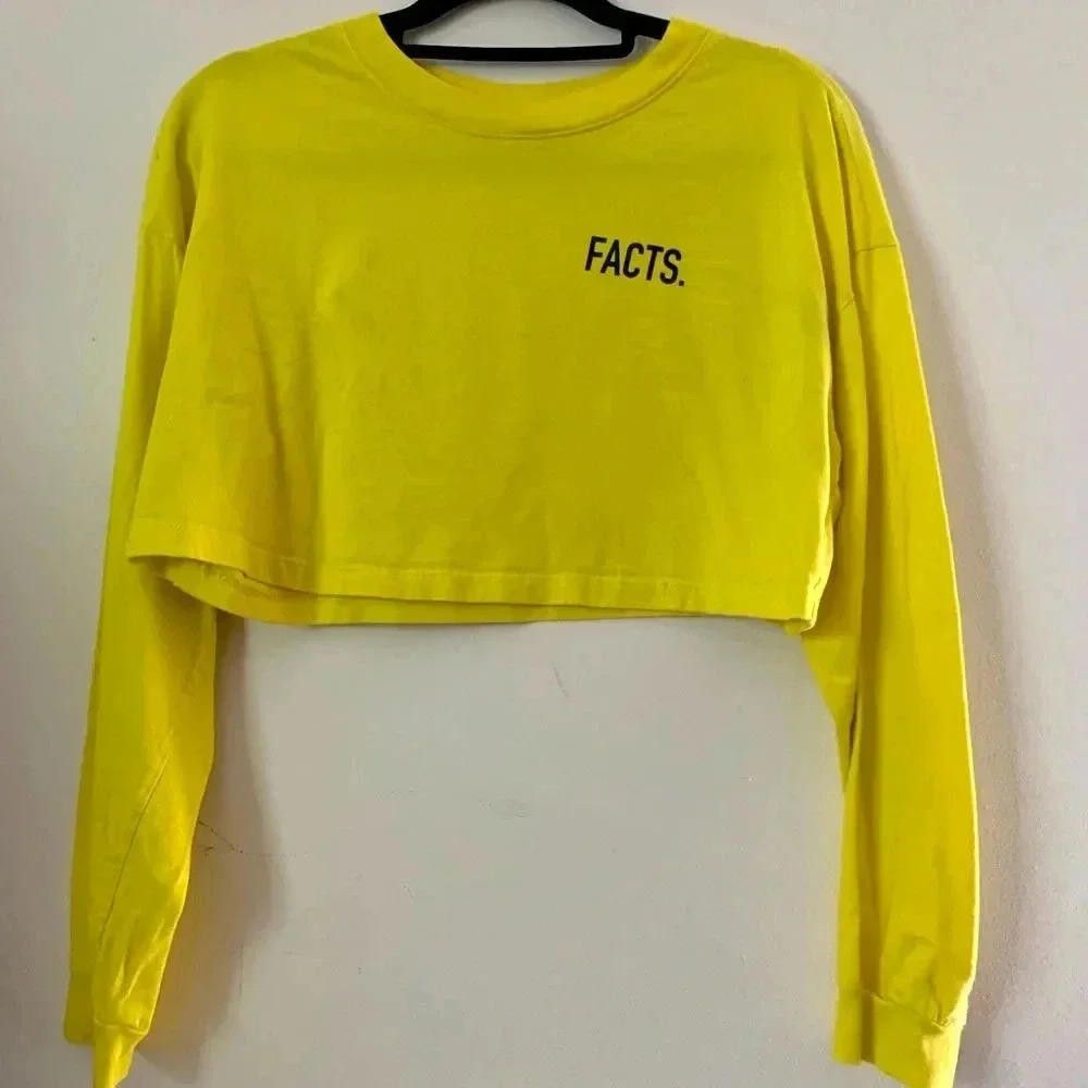 Forever 21 Forever 21 Yellow Cropped Long Sleeve - FACTS. Print Size L / US 10 / IT 46 - 2 Thumbnail