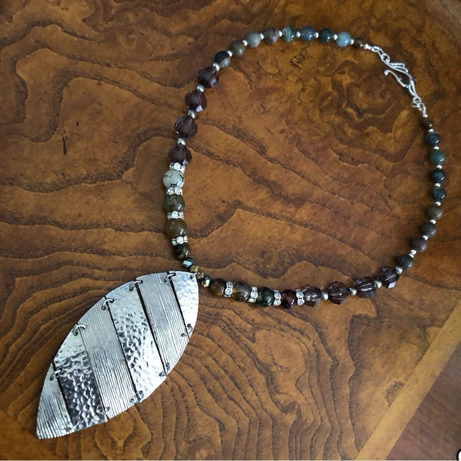Handmade Handcrafted large articulated pendant genuine stone necklace Size ONE SIZE - 7 Thumbnail