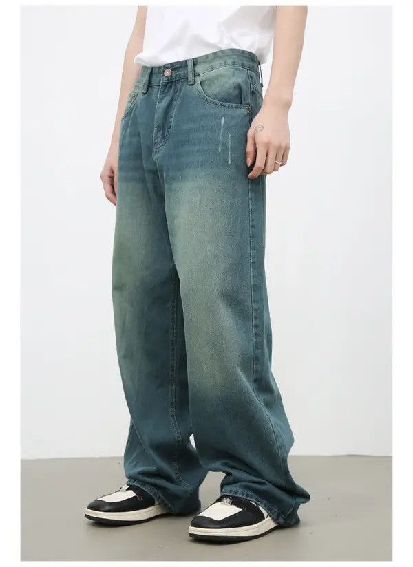 Japanese Brand Men's vintage washed distressed loose straight jeans Size US 32 / EU 48 - 4 Thumbnail