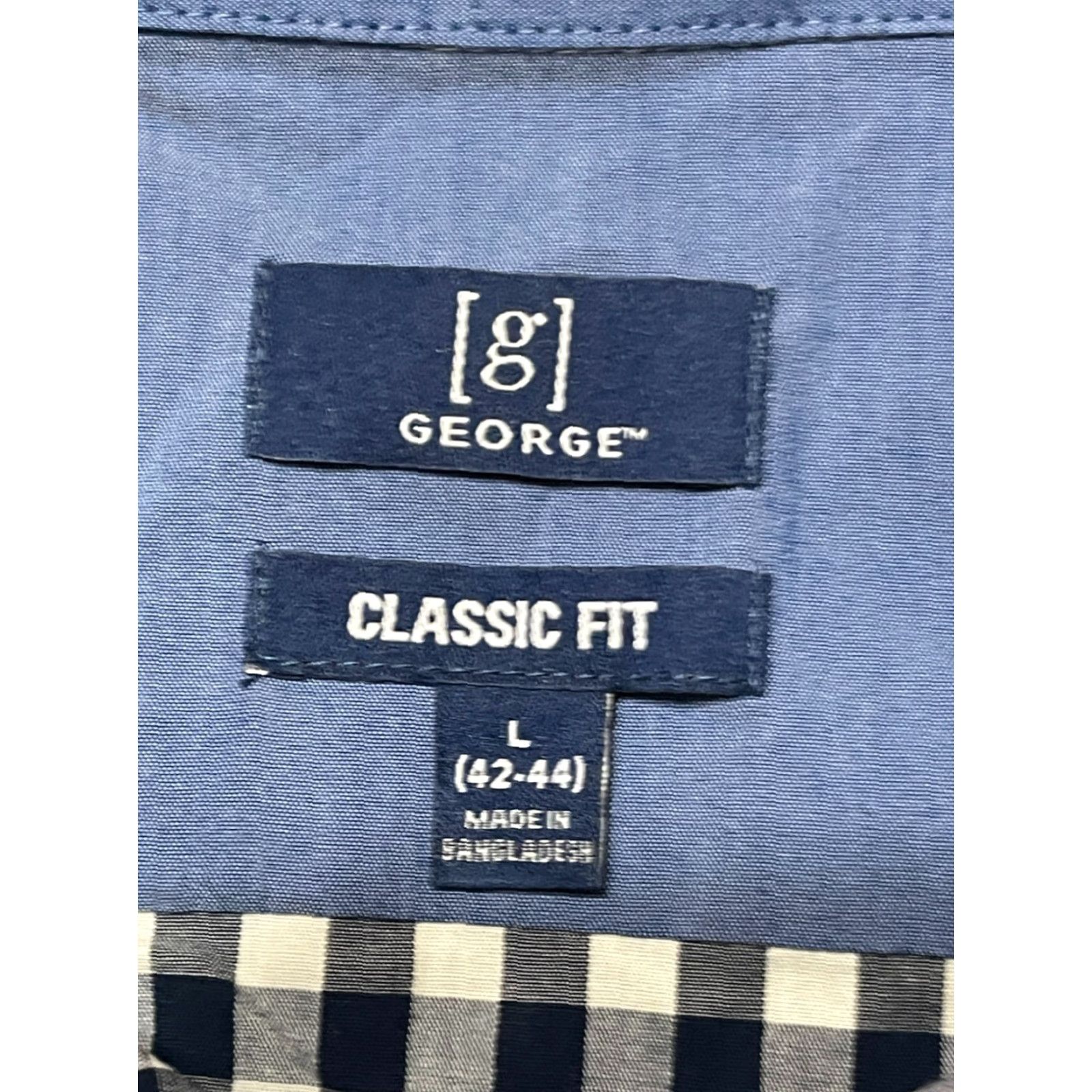 George George Shirt Mens L Blue White Plaid Button Up Long Sleeve Classic Fit Size US L / EU 52-54 / 3 - 7 Thumbnail