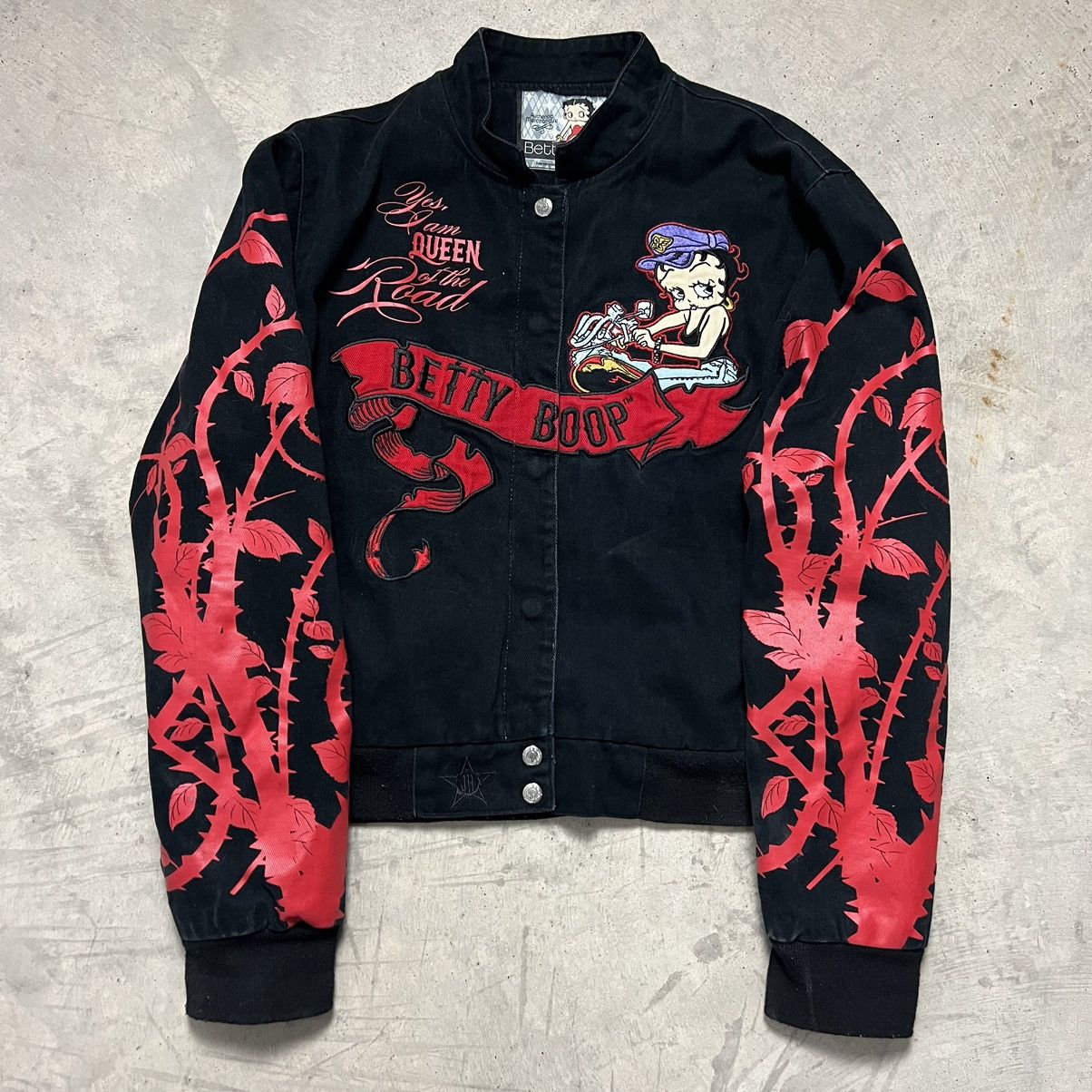 image of Vintage Betty Boop Racing Jacket in Black, Women's (Size Small)