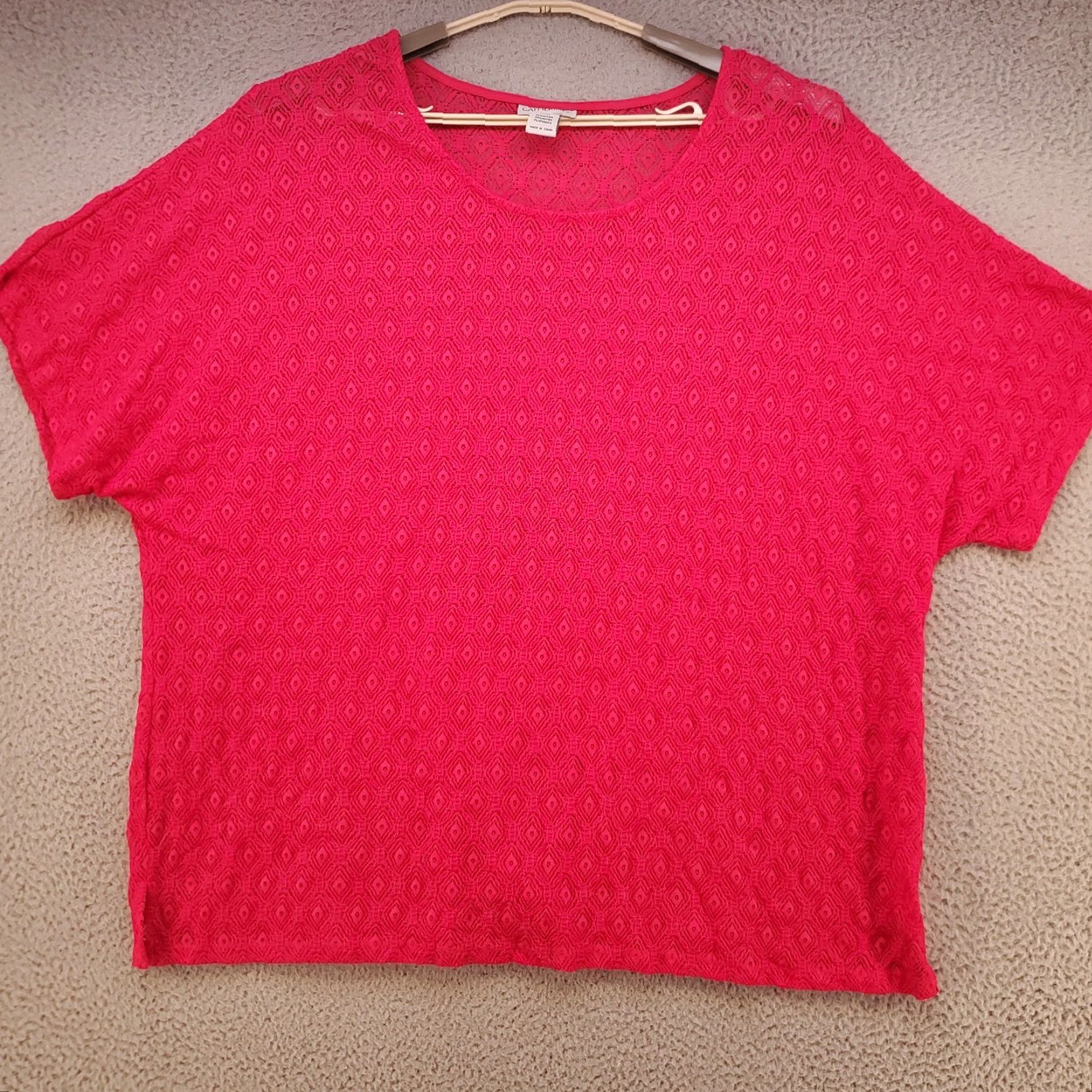 Vintage Catherines Maggie Barnes Blouse Top Women 2X Lace Sheer Crochet 22W 24W Pink Nylon Spandex Rayon Lace Crochet Accents Size XXL / US 16-18 / IT 52-54 - 3 Thumbnail