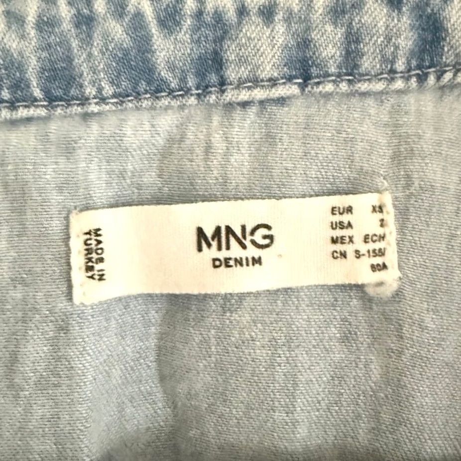 Denime MNG Denim Button-Up Top XS Womens Blue Peter Pan Collar 3/4 Sleeve Preppy Size XS / US 0-2 / IT 36-38 - 2 Thumbnail