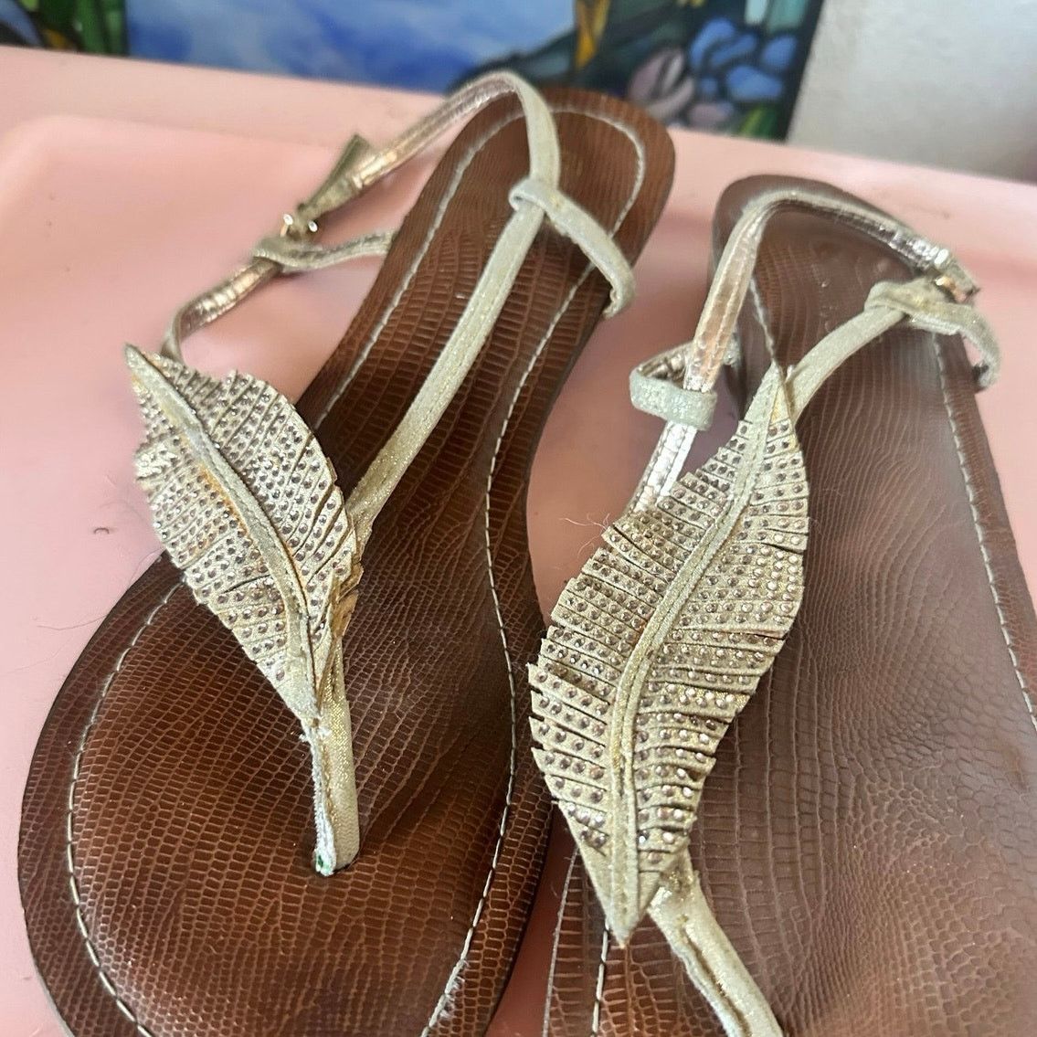 Other Gold leaf brown slip on sandals shoes Size US 8.5 / IT 38.5 - 2 Thumbnail