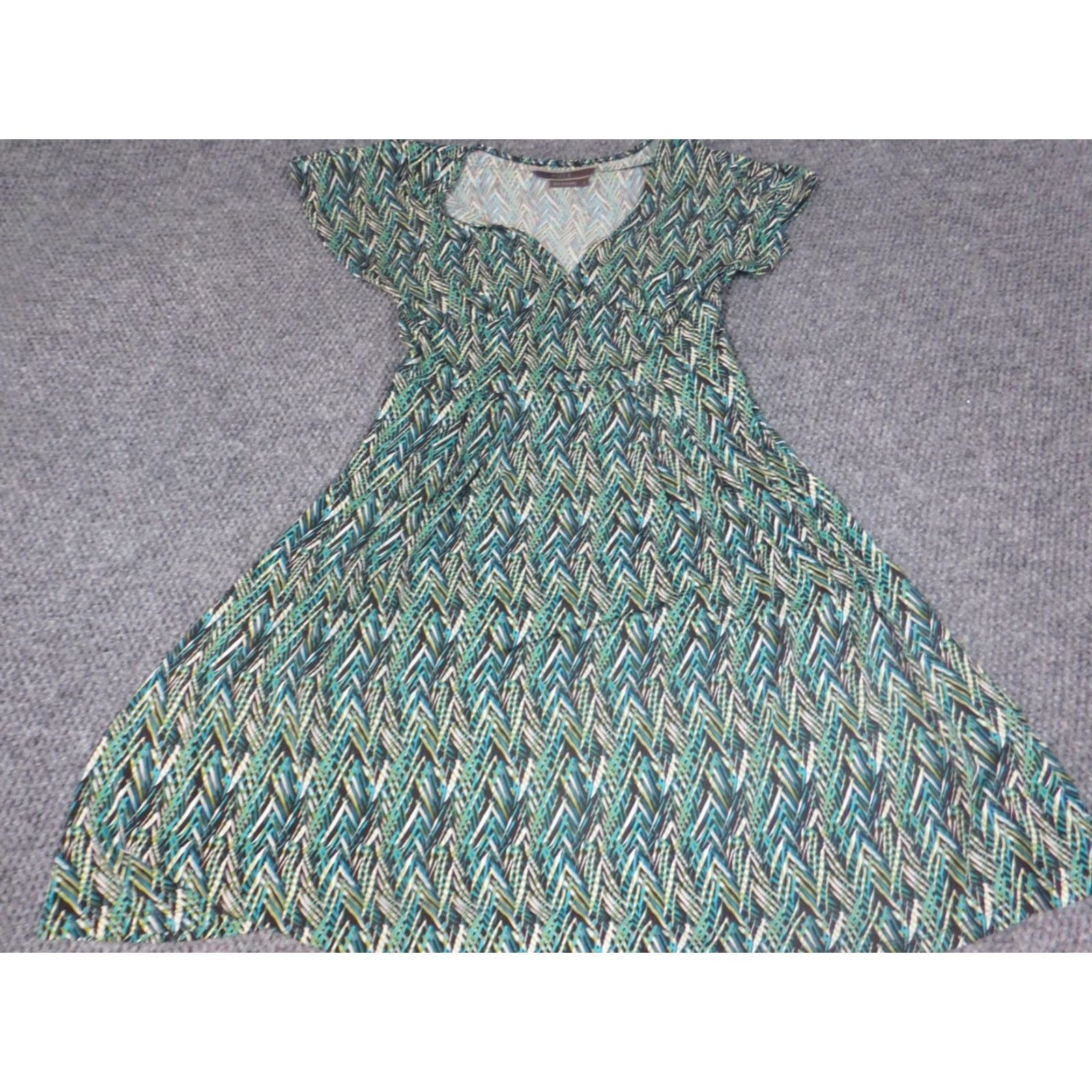 Vintage To the Max Womens Dress S Green A-Line Knit Polyester Mock Neck Short Sleeve Crochet Knee Length Pullover Stretch Geometric Size S / US 4 / IT 40 - 3 Thumbnail