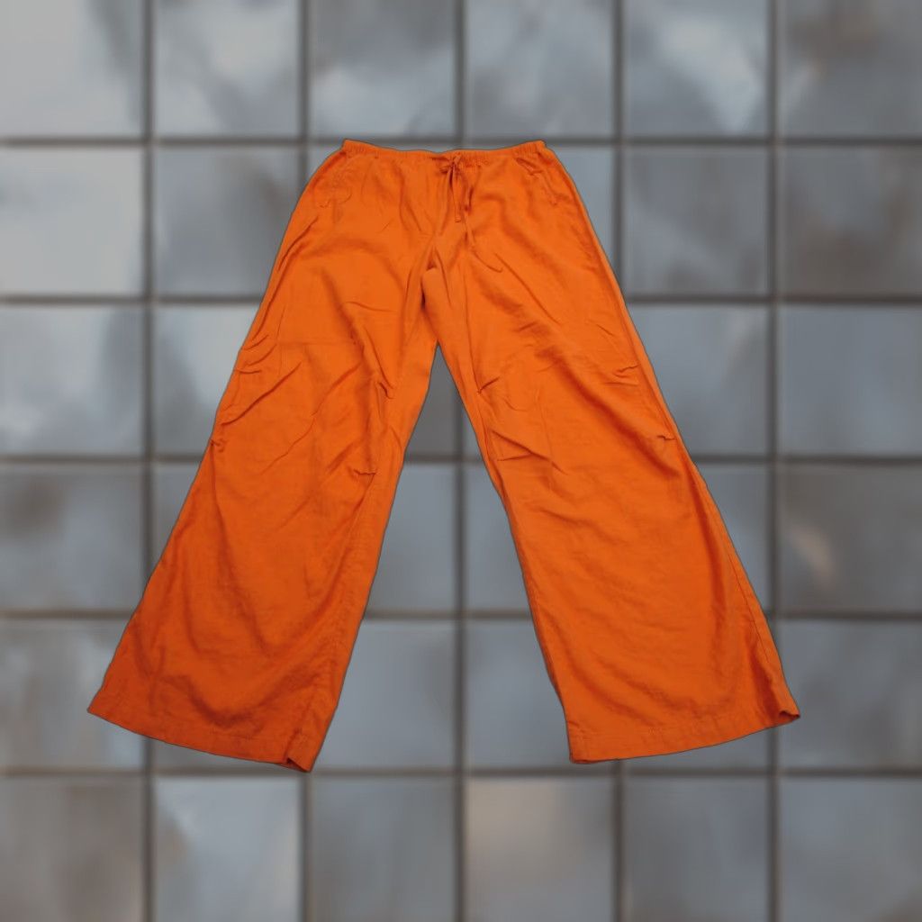 Vintage Linen Pants Womens M Orange Rayon Wide Leg Beach Coastal Resort Clean Girl Size 32" / US 10 / IT 46 - 1 Thumbnail