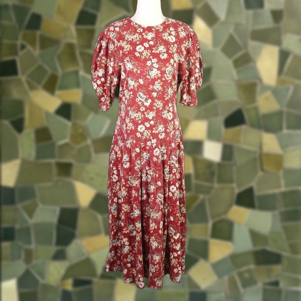 Vintage VINTAGE 80s red and cream floral drop waist midi dress M Womens Midi Floral Puff Sleeve Zip Cotton Casual Party/Cocktail 90s Theme Ladies Size M / US 6-8 / IT 42-44 - 1 Thumbnail