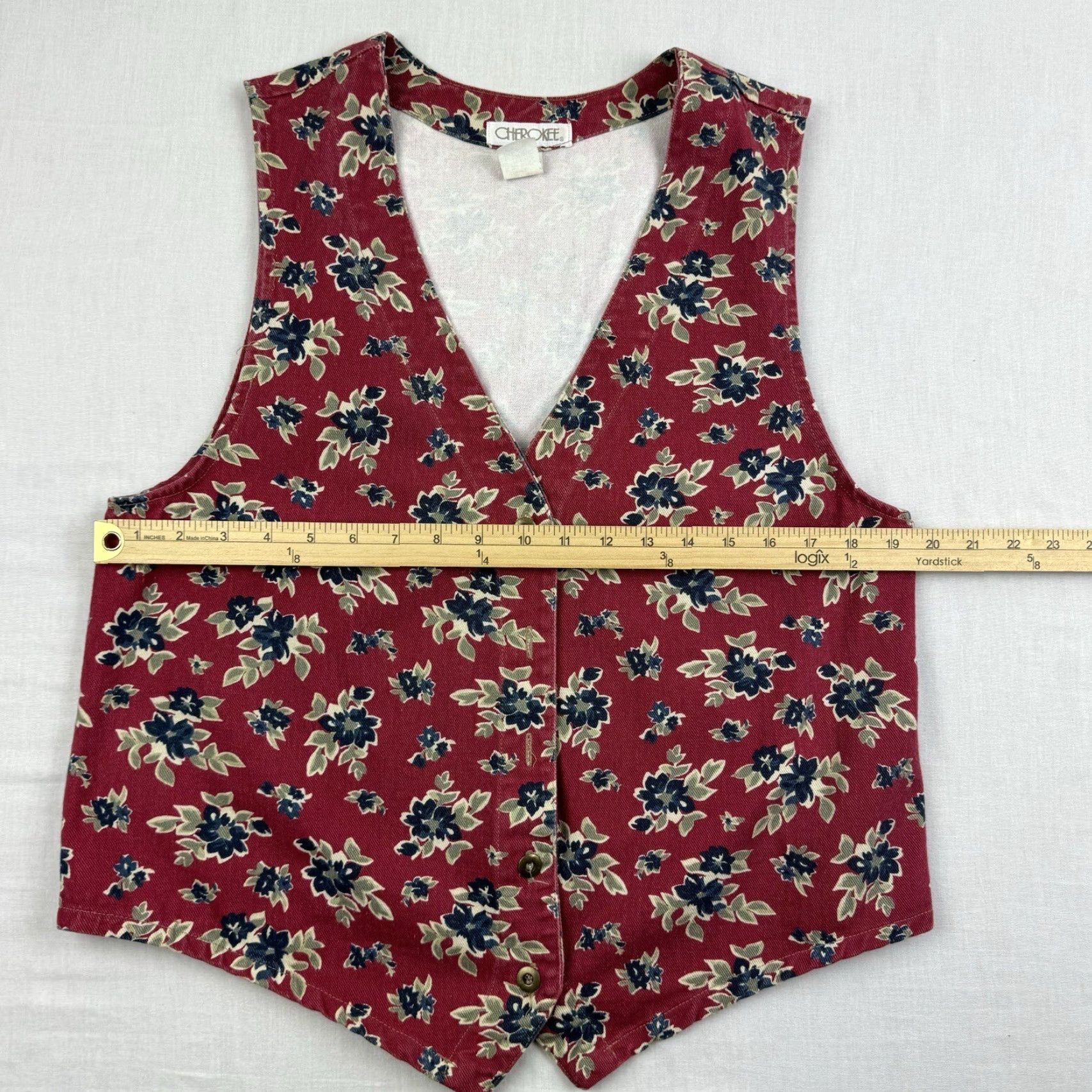 Cherokee VINTAGE Cherokee Floral Vest Womens Medium Red V-Neck 90s Floral Nature Size M / US 6-8 / IT 42-44 - 7 Thumbnail