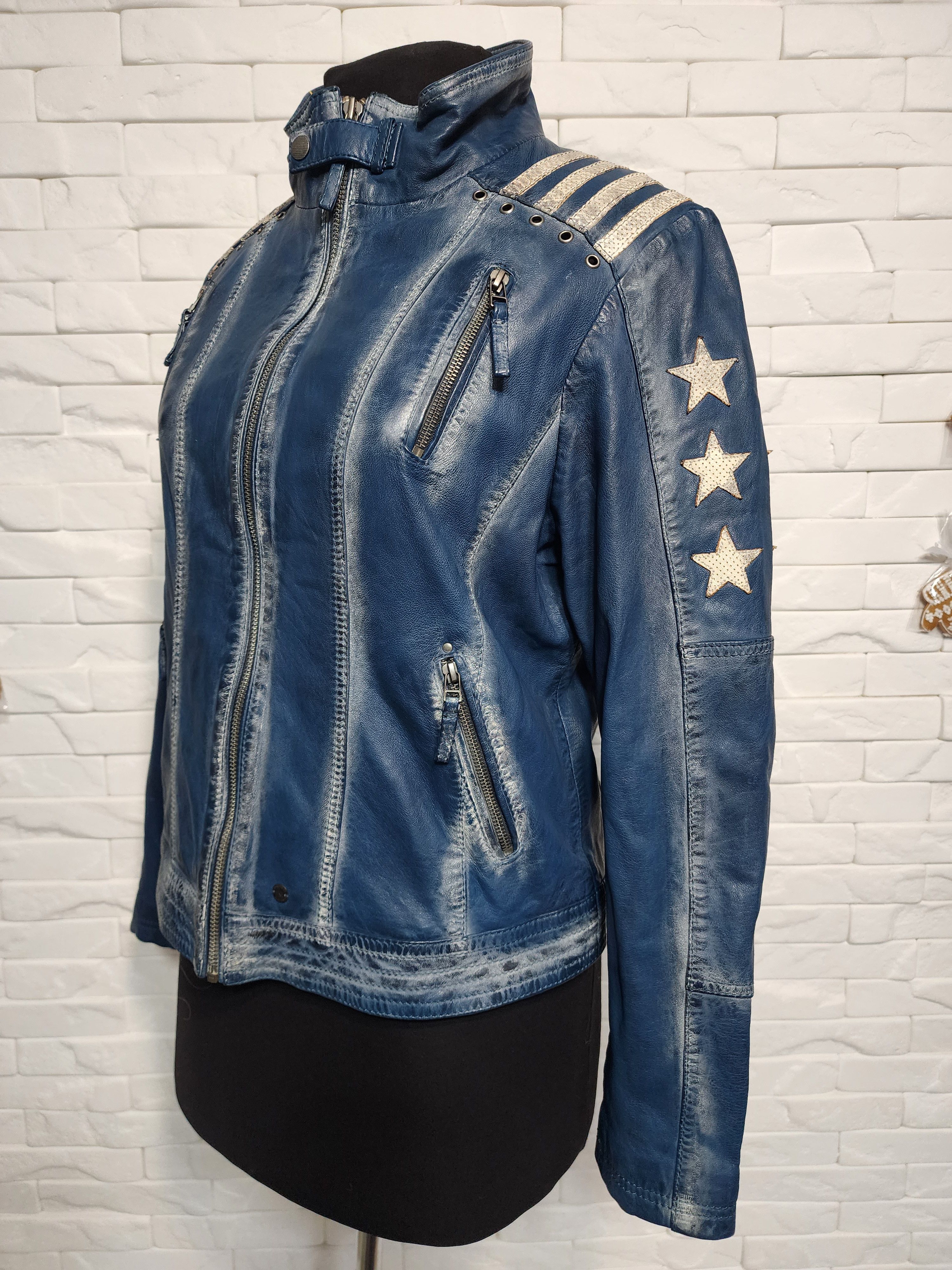 Other Blue Leather Jacket, Metal Zipper, Women's Size Size L / US 10 / IT 46 - 4 Thumbnail