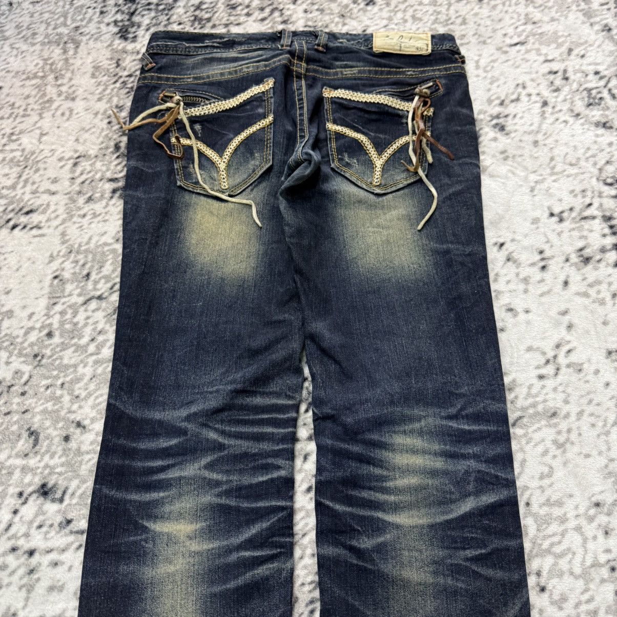 Beauty Beast Lolita Japan Claw Mark Fade Mud Wash Stacked Jeans Size 29" - 11 Thumbnail