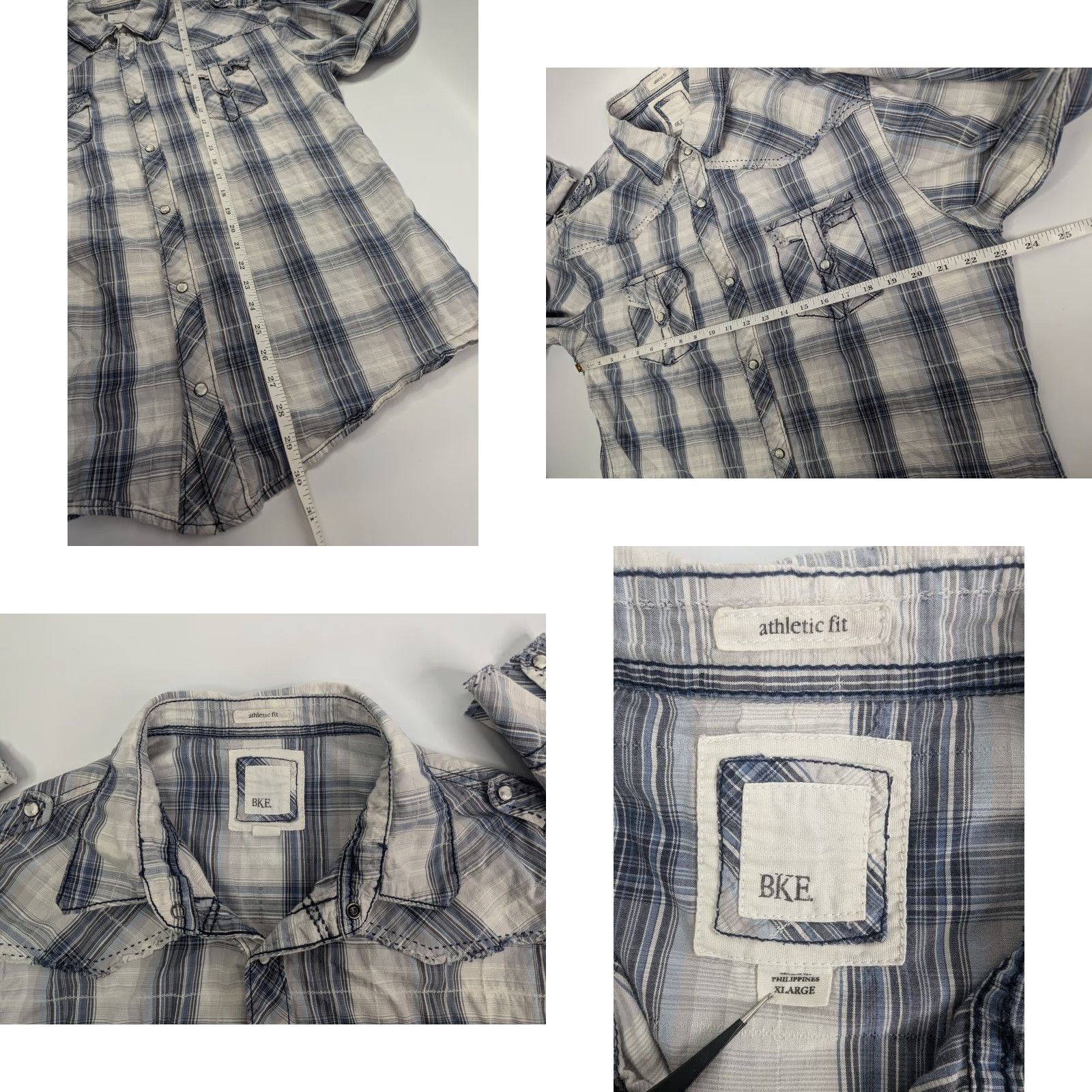 Vintage BKE Shirt XL Gray Athletic Fit Plaid Long Sleeve Button-Up Western Distress Pearl Snap Size US XL / EU 56 / 4 - 8 Thumbnail
