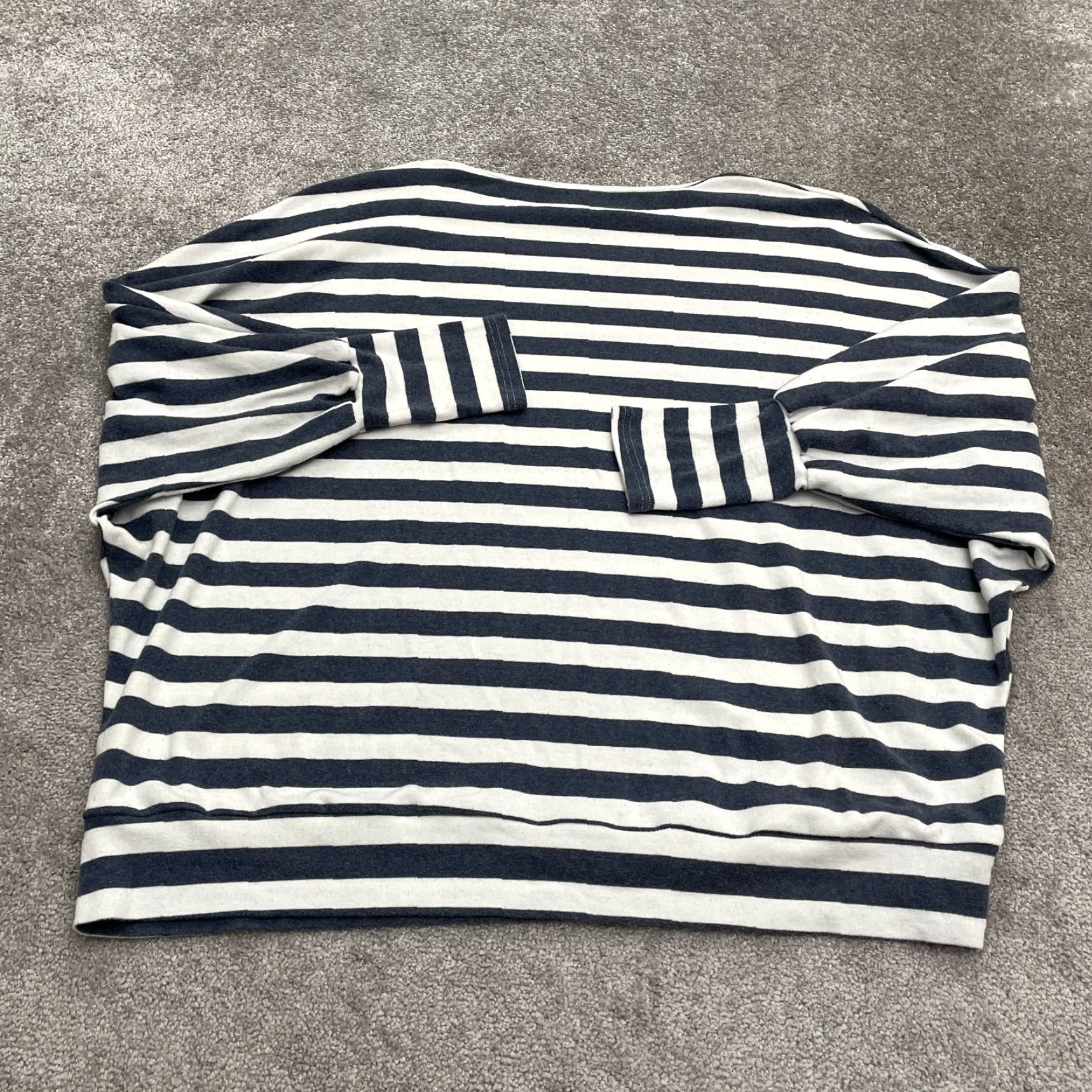 Vintage Unbranded Blouse Womens One Size Blue White Striped Crew Dolman Sleeve Casual Size ONE SIZE - 2 Thumbnail