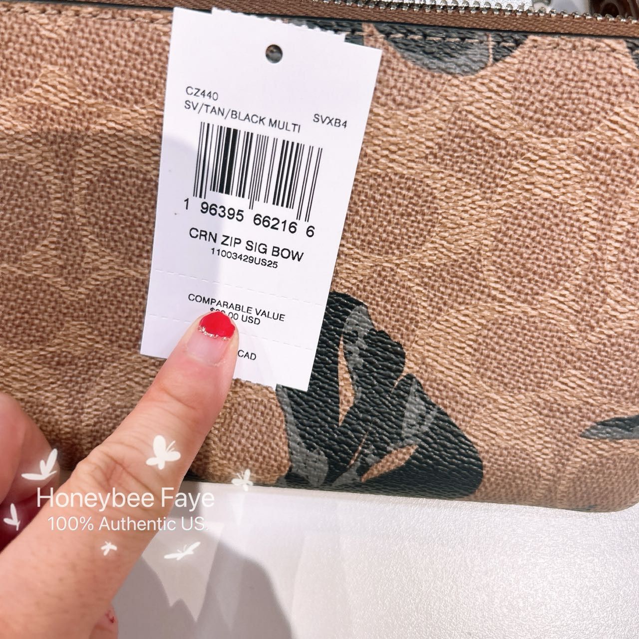 Coach Corner Zip Wristlet In Signature Canvas With Bow Print CZ440 Size ONE SIZE - 3 Thumbnail