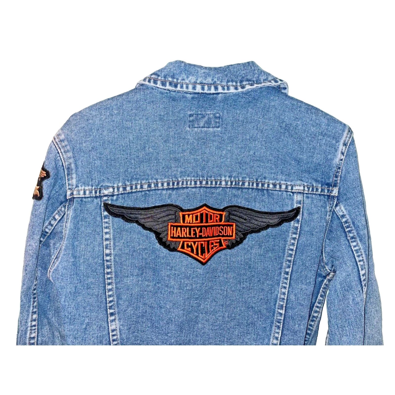 Vintage VINTAGE Arizona Harley Davidson Patches Denim Jean Motorcycle Jacket Sz. S Size 28" / US 6 / IT 42 - 4 Thumbnail