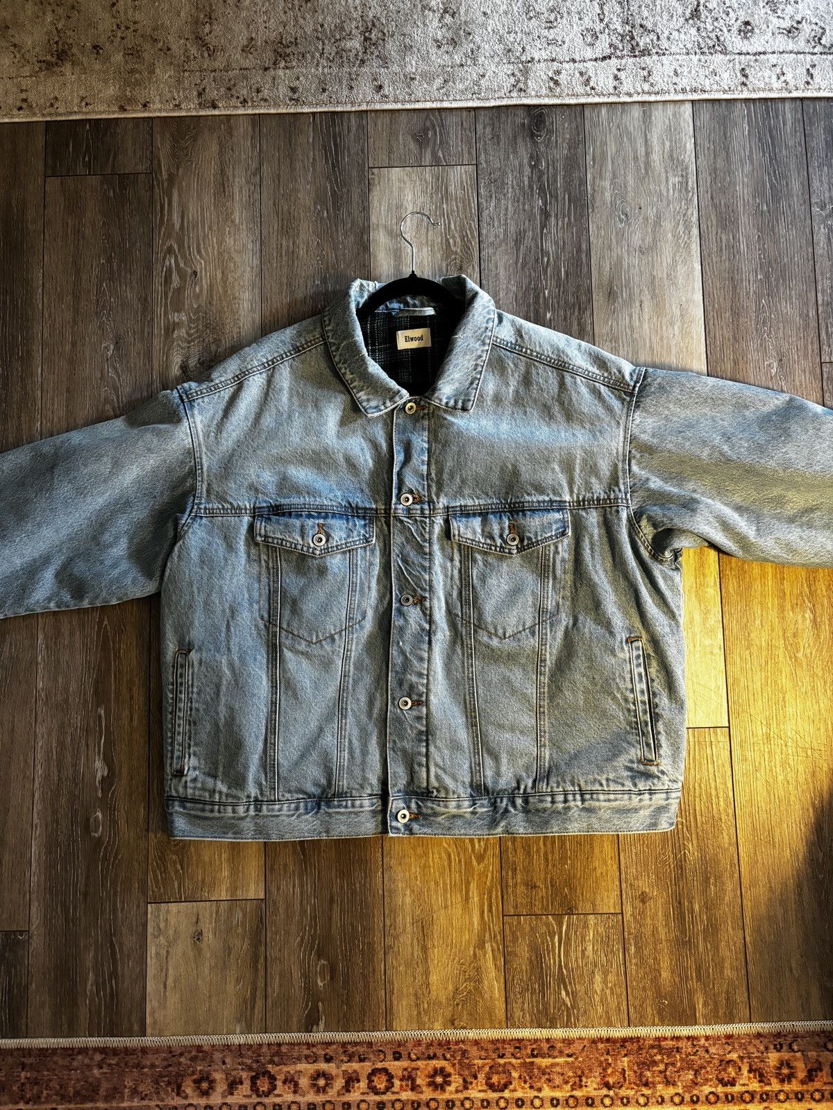 Elwood Oversized Cropped Flannel Jean Jacket Size US L / EU 52-54 / 3 - 1 Thumbnail