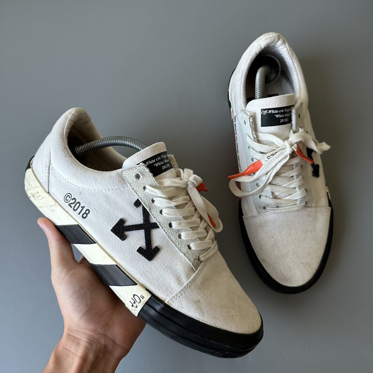 Off white vulcanised striped low top sneakers best sale