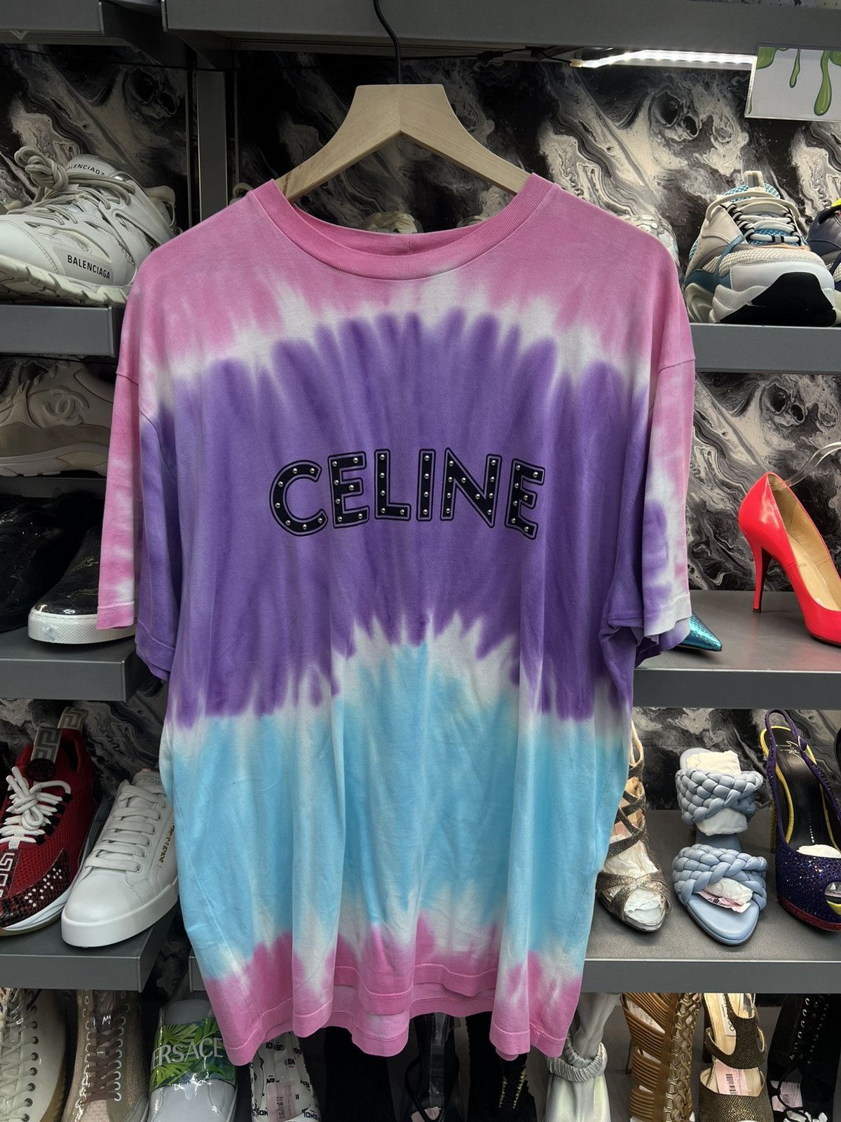 Celine Celine Multicolor Studded Logo Tee Size US XL / EU 56 / 4 - 1 Thumbnail