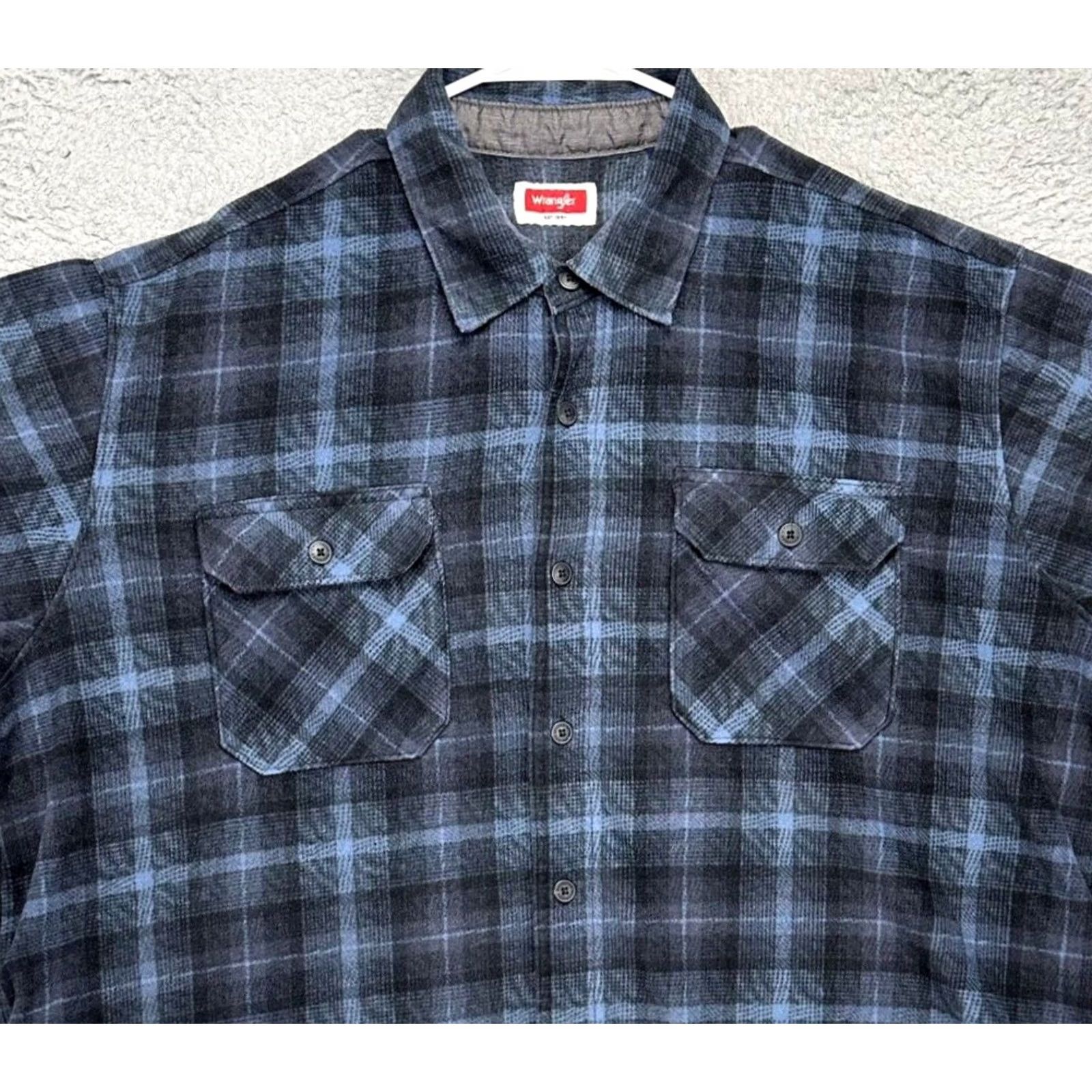 Wrangler Wrangler Shirt Adult XL Blue Plaid Fleece Shacket Button Up Flap Pockets Mens Size US XL / EU 56 / 4 - 2 Thumbnail