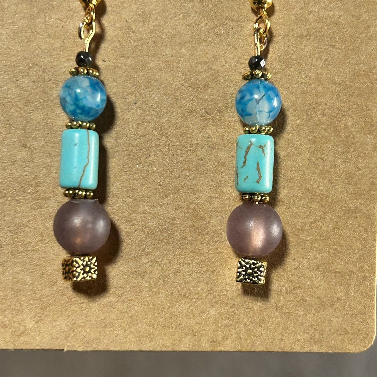 Handmade Handcrafted elegant faux turquoise dragon vein earrings Size ONE SIZE - 3 Thumbnail