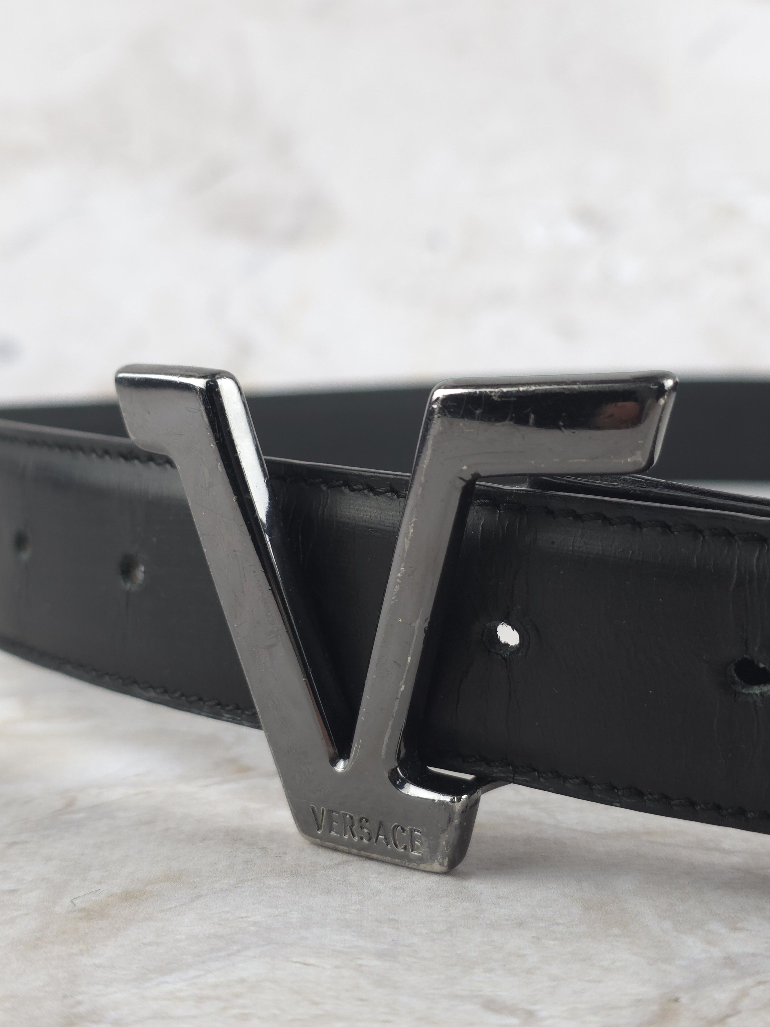 Versace Vintage Gianni Versace "V" Logo Belt Archival 90s VS2 Line Size 36 - 4 Thumbnail