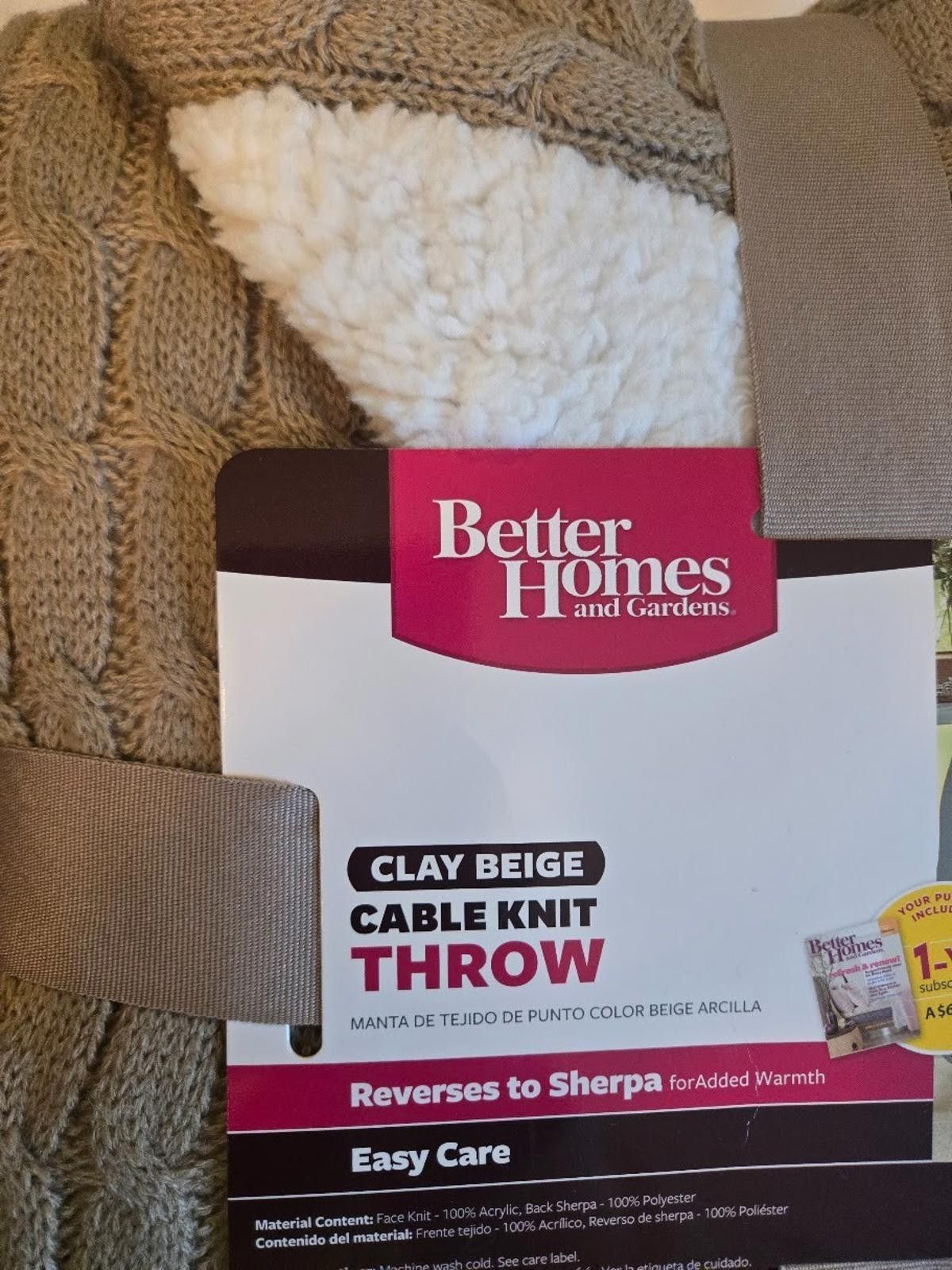Other Better Homes & Garden Blanket Cable Knit Throw Soft Sherpa Size ONE SIZE - 2 Thumbnail