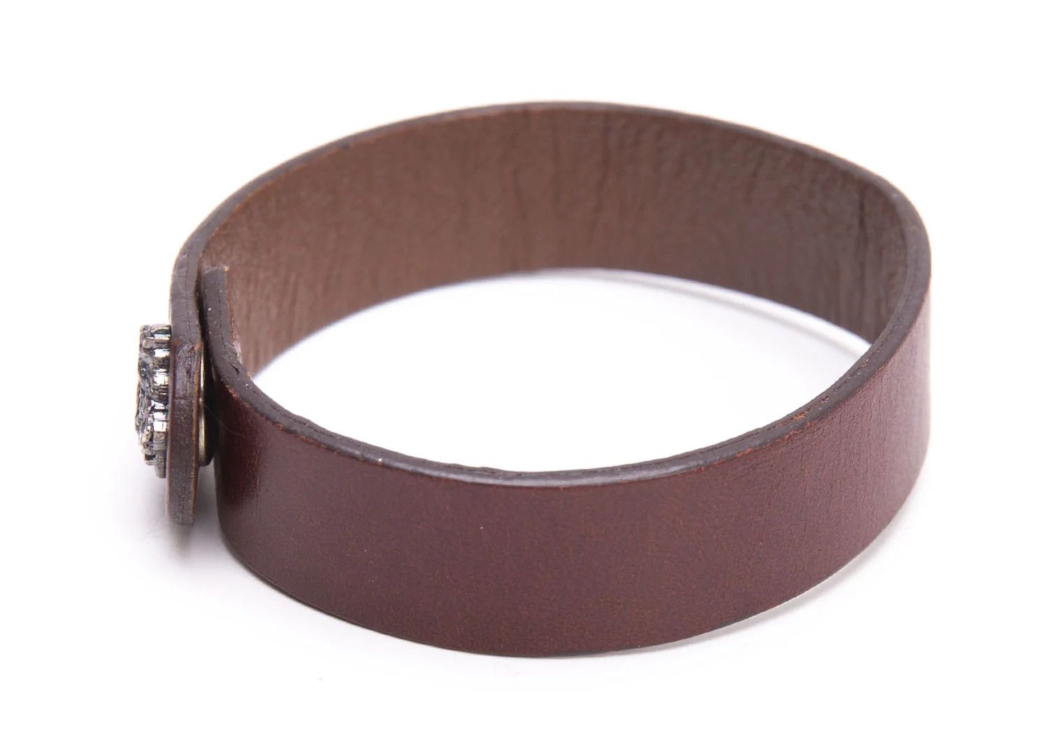 Dragon Button Leather Bracelet in Dark Brown