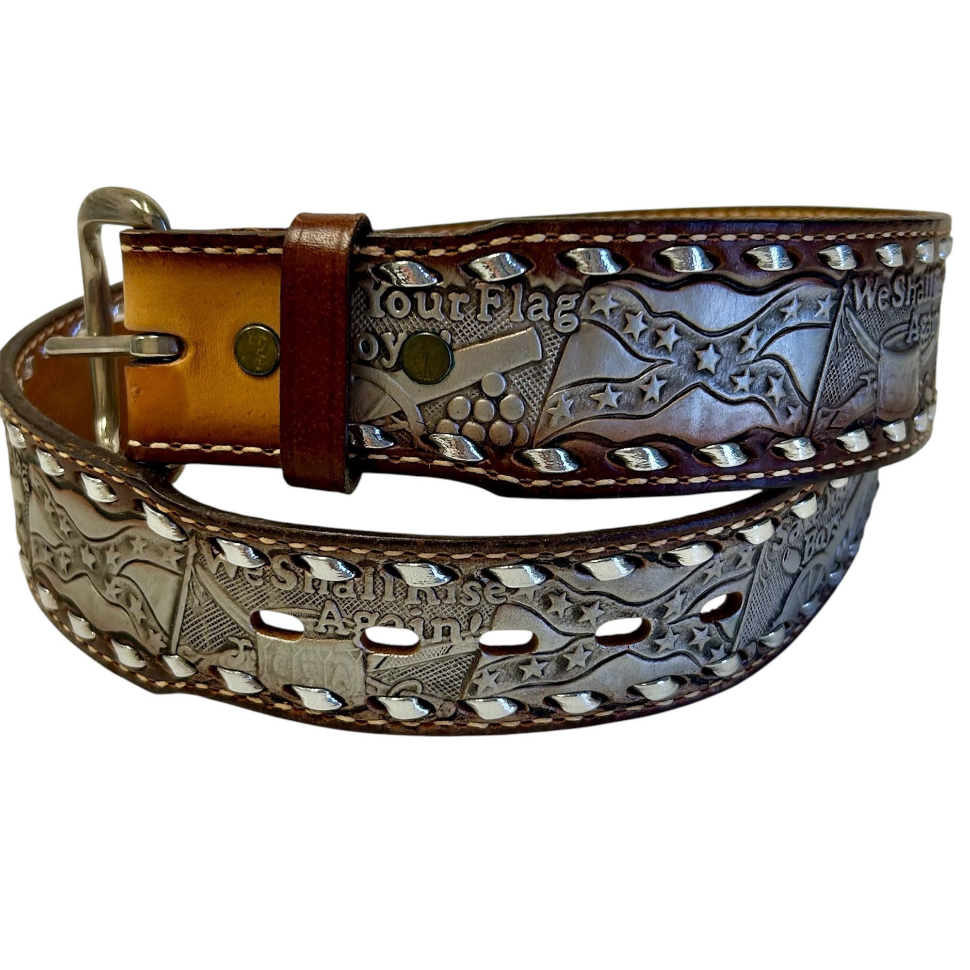 Other TOOLED Leather Laced CSA We Shall RISE Again SAVE YOUR FLAG Size 28 - 2 Thumbnail