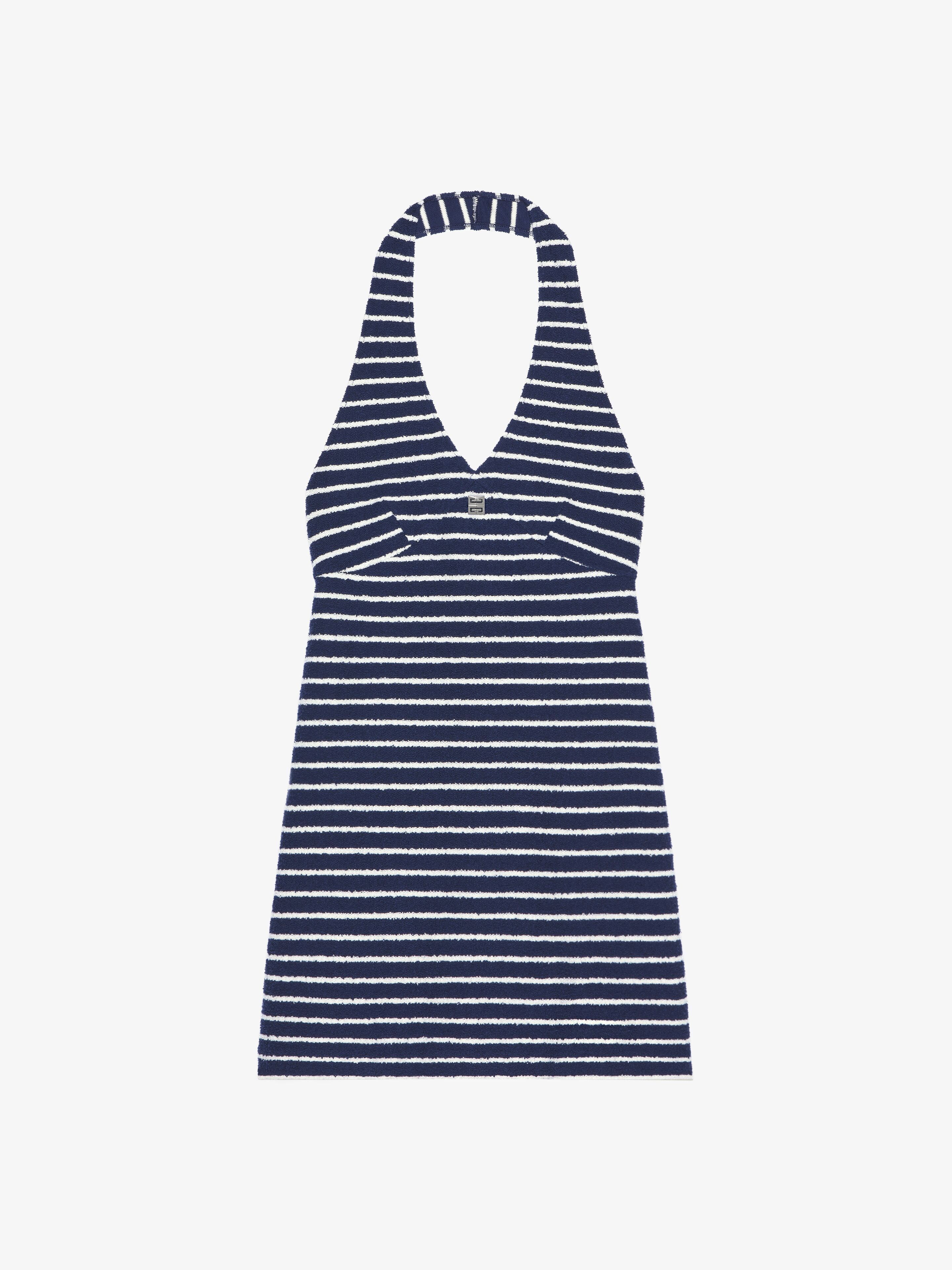 o1w1db10825 Halter Neck Towelling Dress in Blue/White