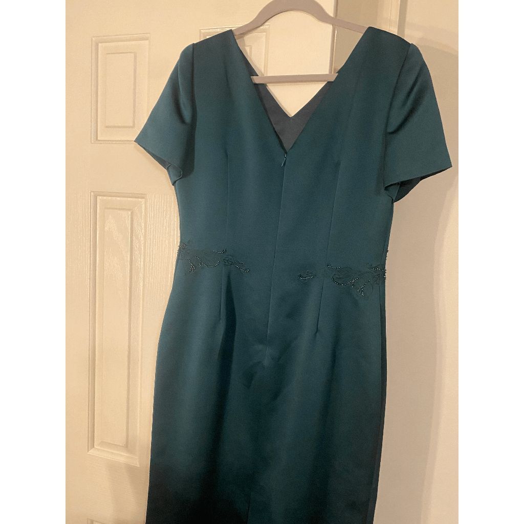 Other Maggy London Emerald Green Midi Satin Jeweled Detailing Dres Size L / US 10 / IT 46 - 3 Thumbnail