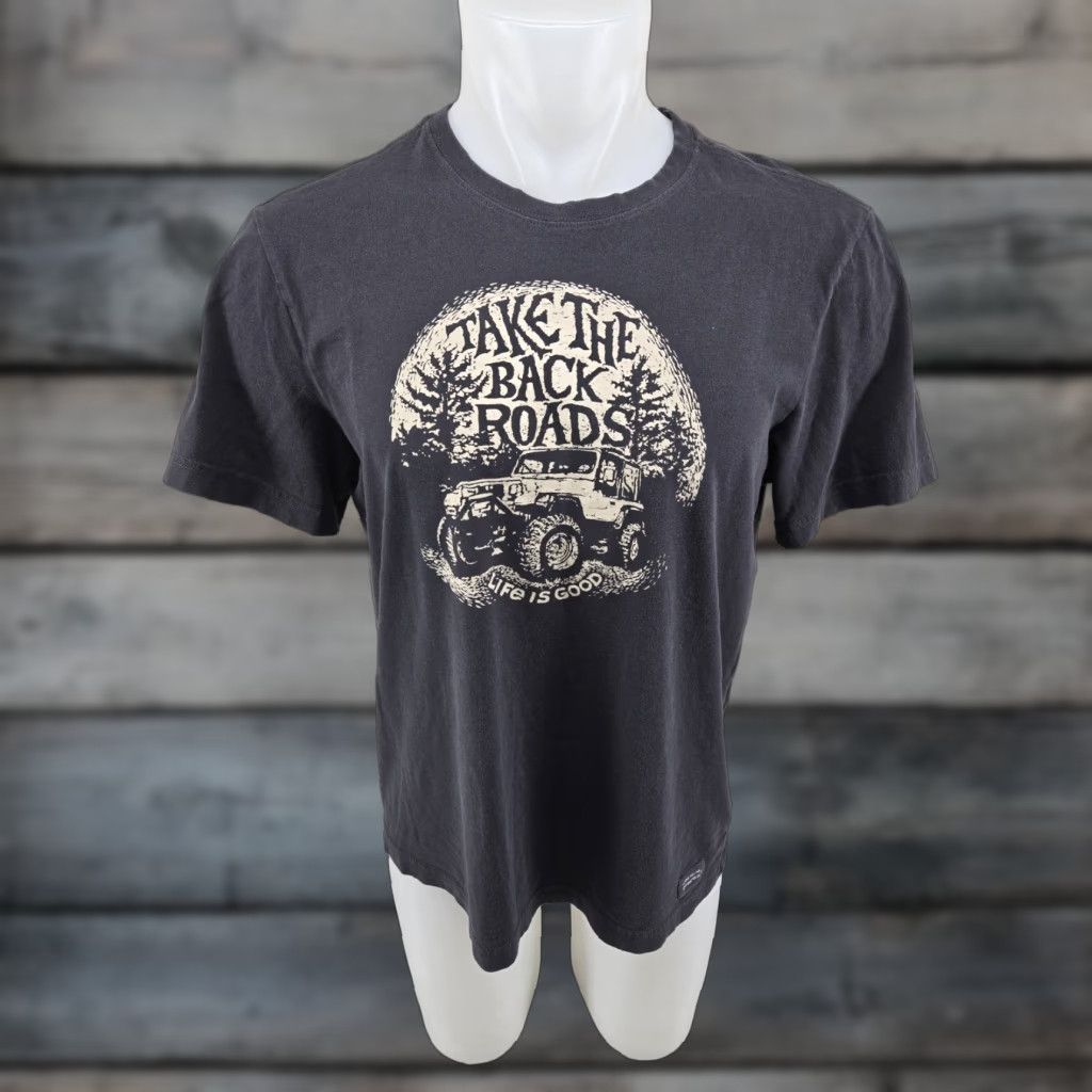 Life is Good Life is Good Mens T-Shirt Crusher Take The Back Roads Gray M Crew Neck Short Sleeve Graphic Tee Size US M / EU 48-50 / 2 - 1 Thumbnail