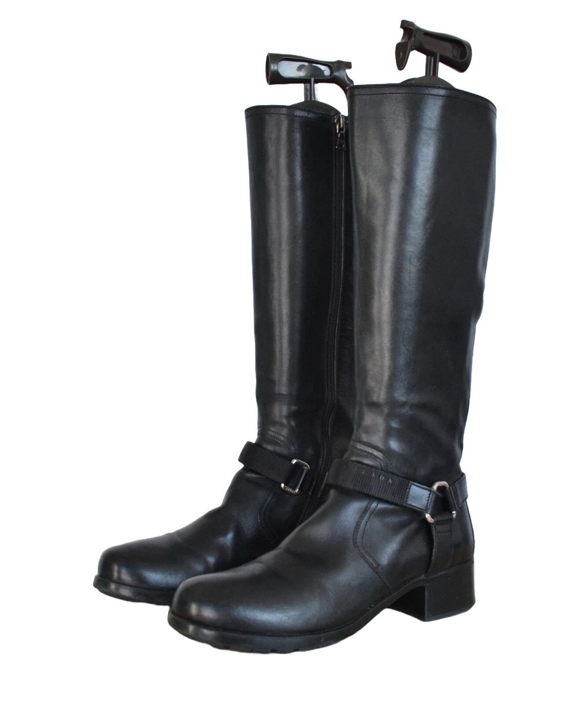 Prada PRADA Boots Logo Belt Biker Moto Zip Tall Shoes Black Size US 7 / IT 37 - 1 Thumbnail