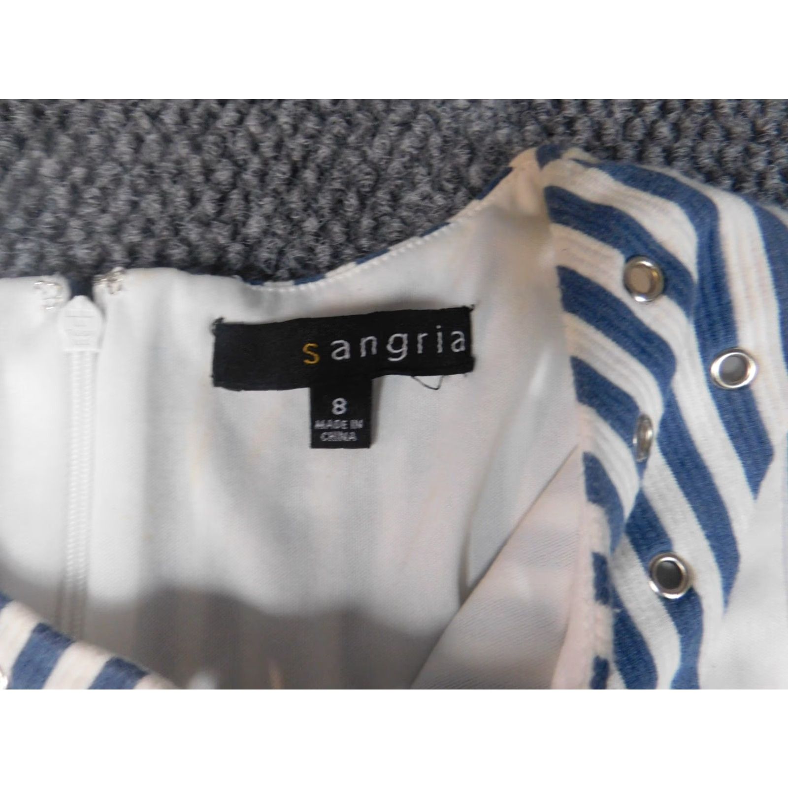Vintage Sangria Dress Womens A-Line Knee Length Blue Stripe Knit Cotton Mock Neck Puff Sleeve Zip Casual 8 8 Womens Size M / US 6-8 / IT 42-44 - 5 Thumbnail