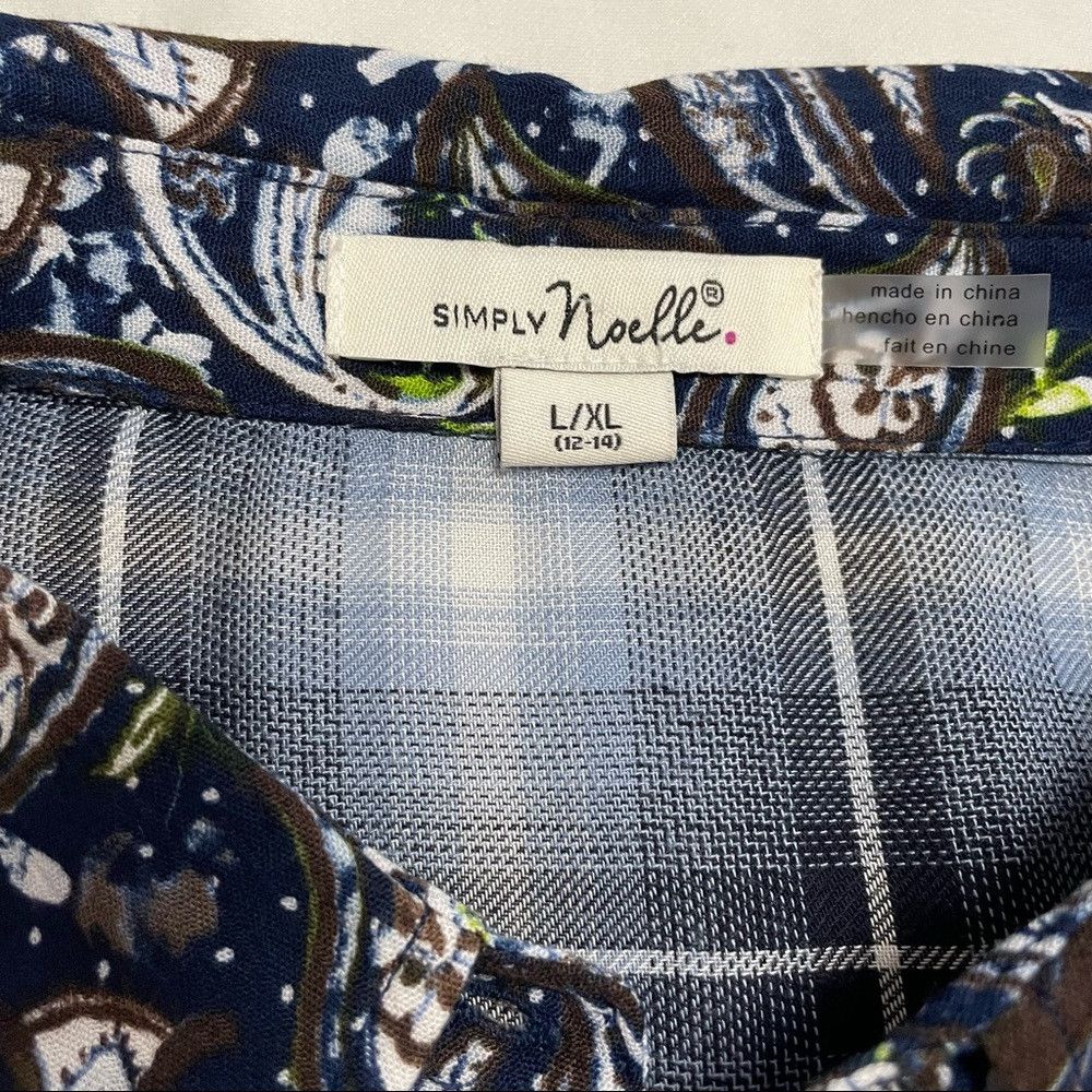 Other New Simply Noelle Blue Plaid Paisley Mixed Print Top Shirt Size L / US 10 / IT 46 - 7 Thumbnail