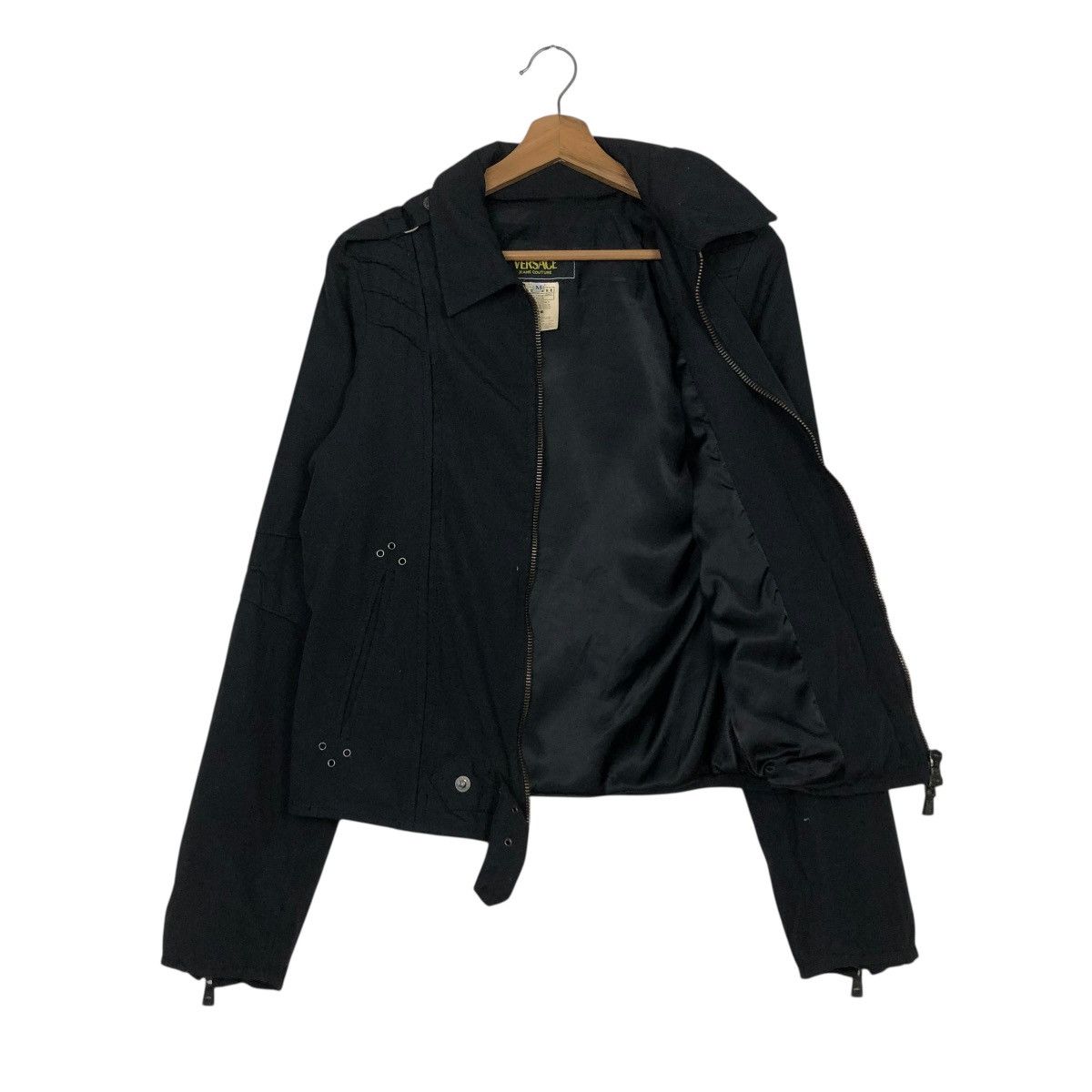Versace Jeans Couture 🔥RICH BLACK CROPPED BIKER JACKET BONDAGE DESIGN VERSACE Size US M / EU 48-50 / 2 - 14 Thumbnail