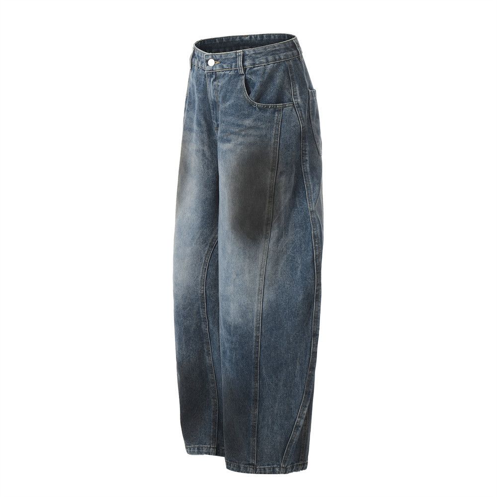 Japanese Brand Men's loose washed versatile street contrast scimitar jeans Size US 32 / EU 48 - 2 Thumbnail