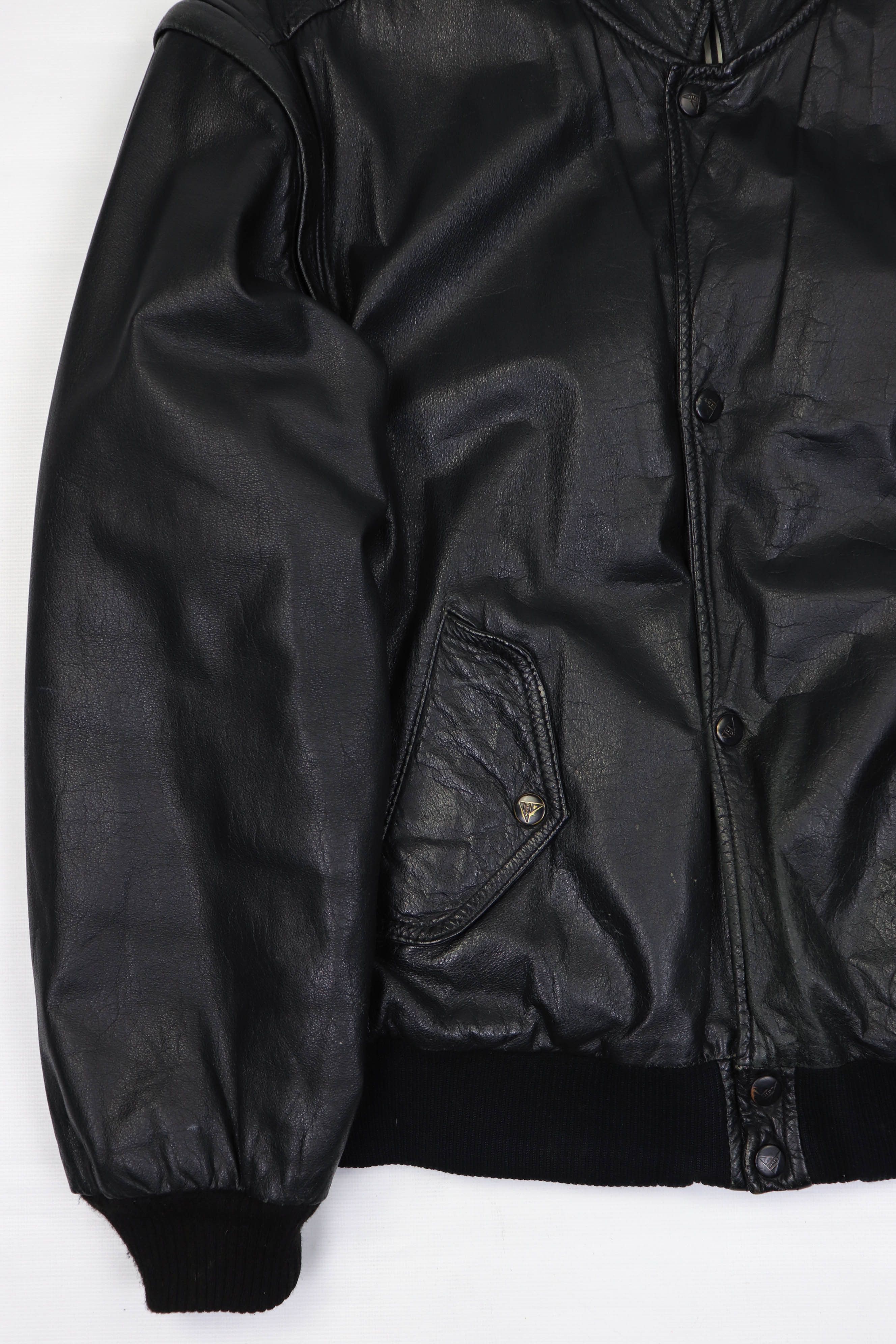 Vintage 90s Vintage Gatto Design Black Leather Bomber Jacket / Vest Size US M / EU 48-50 / 2 - 6 Thumbnail